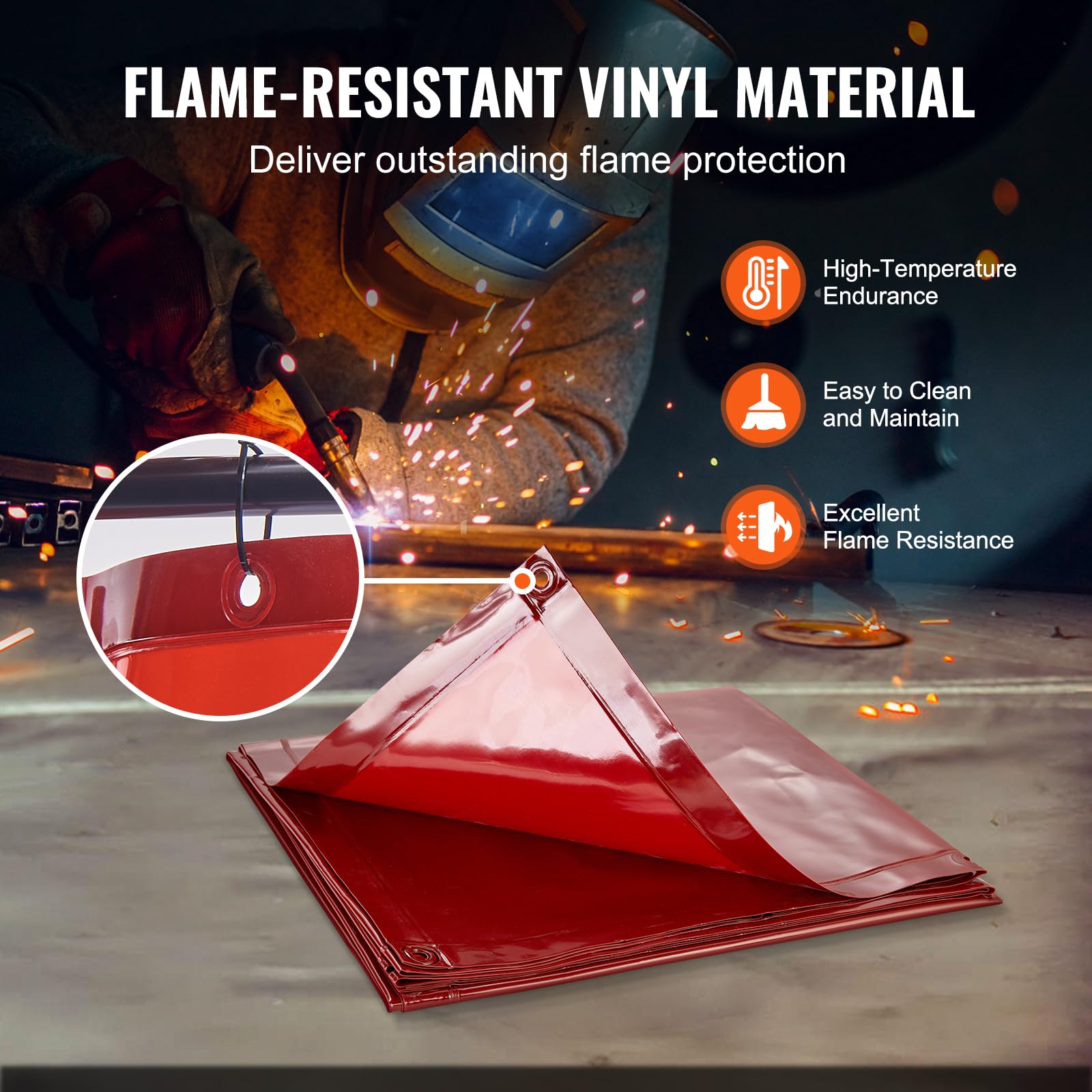 VEVOR Tenda per Saldatura 1,8x1,8m Tenda di Protezione per Saldatura in Vinile Ignifugo, Parete di Protezione per Saldatura con 4 Ruote Girevoli Coperta per Saldatura con Protezione UV Colore Rosso