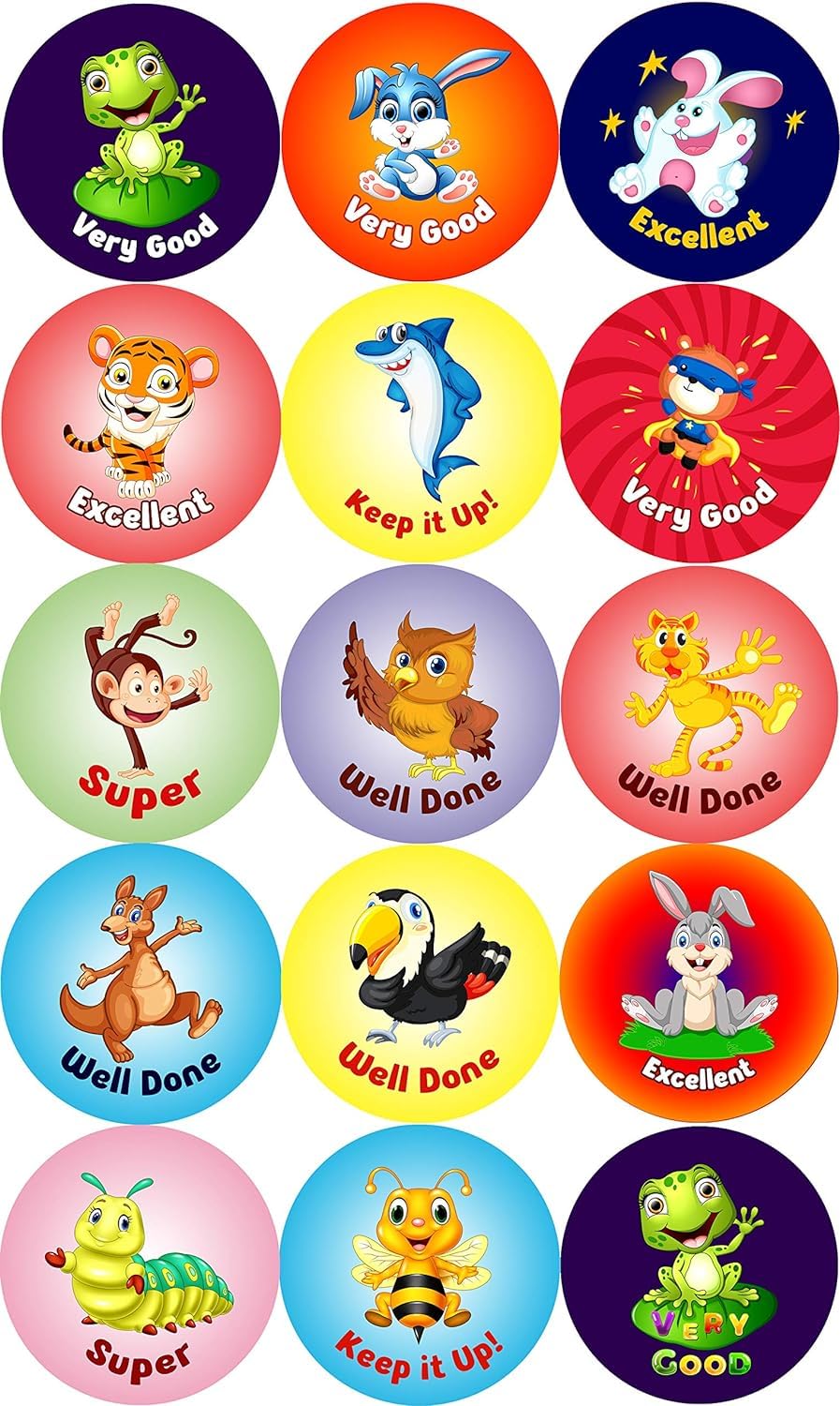 Pack of 120 Animal Reward Stickers for Children (30 mm) - Self Adhesive, Waterproof, Perfect for Teachers & Kids