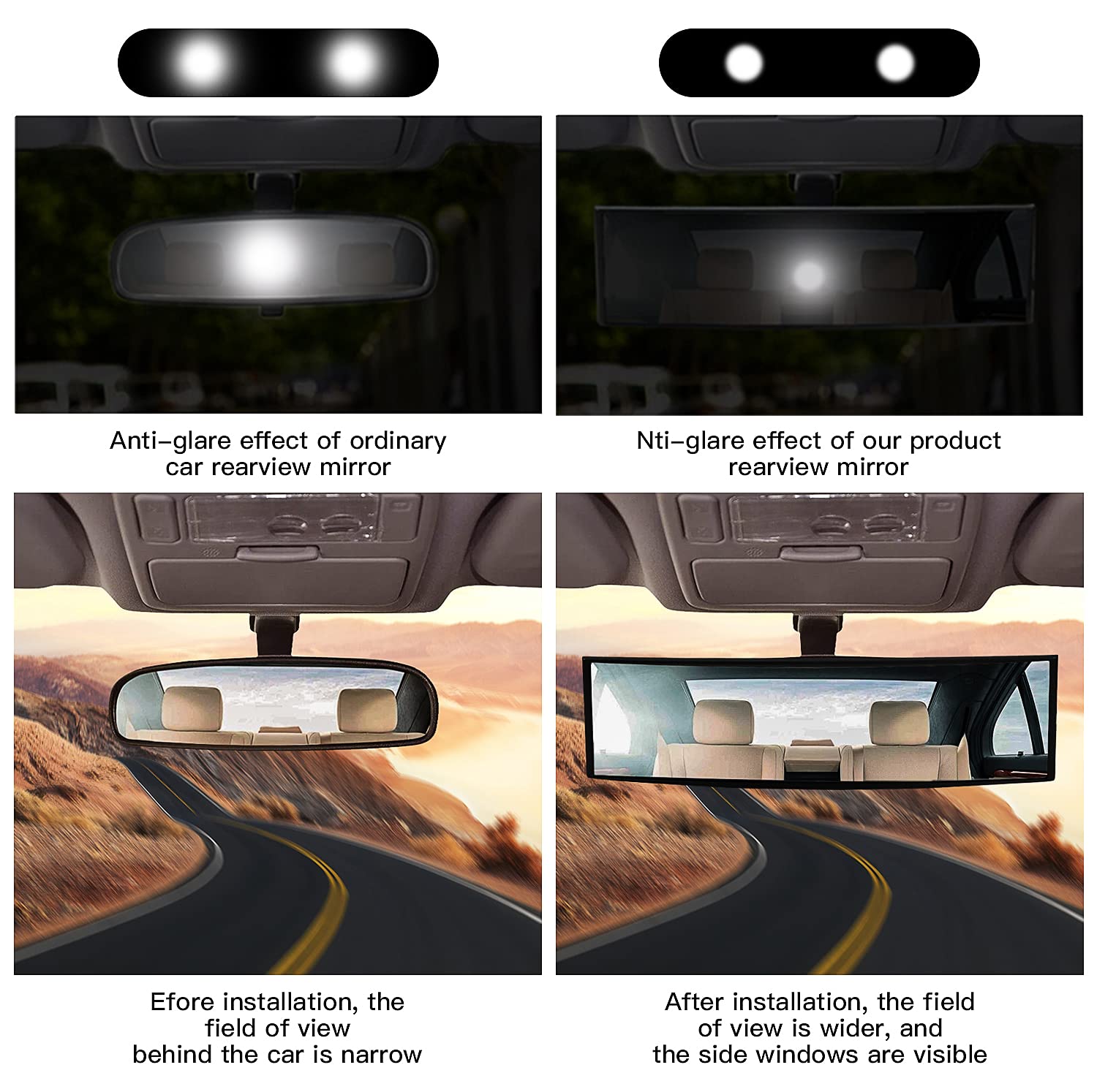 Verivue Rear View Mirror Car Rearview Mirrors, Universal 12 Inch Anti-Glare HD Panoramic Convex Mirror Interior Clip On Wide Angle Rear View Mirror Use Cars Suvs Trucks Car Mirror Accessories 9 thumbnail image