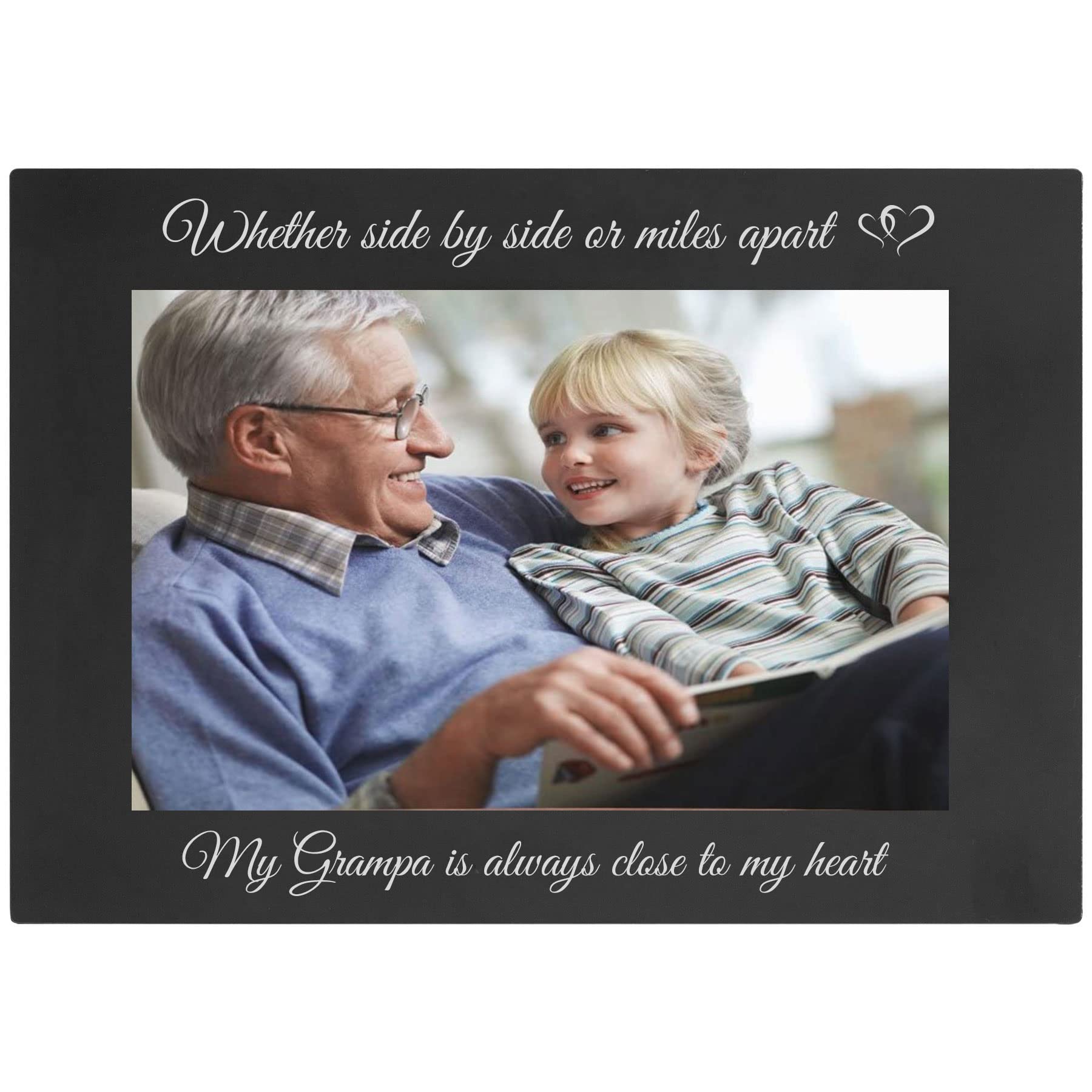 Whether Side By Side or Miles Apart My Grampa is Always Close to my Heart Anodized Aluminum Metal Wall/Tabletop Family Photo Picture Memories Landscape Premium 8x10 Black Frame with Easel, Glass