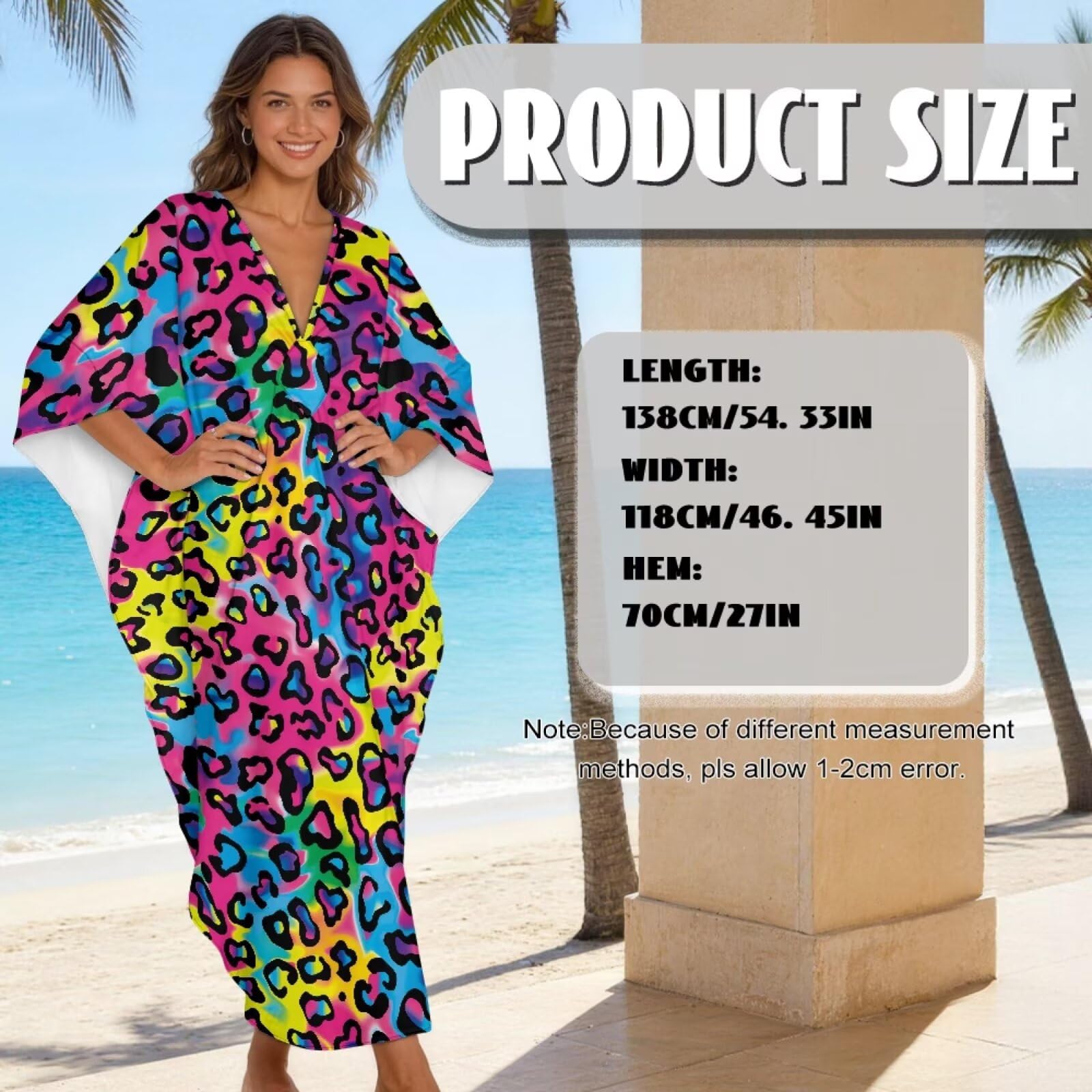Poceacles Vestido caftán de playa para mujer, talla grande, vestido de verano con cuello en V, bikini con mangas de murciélago