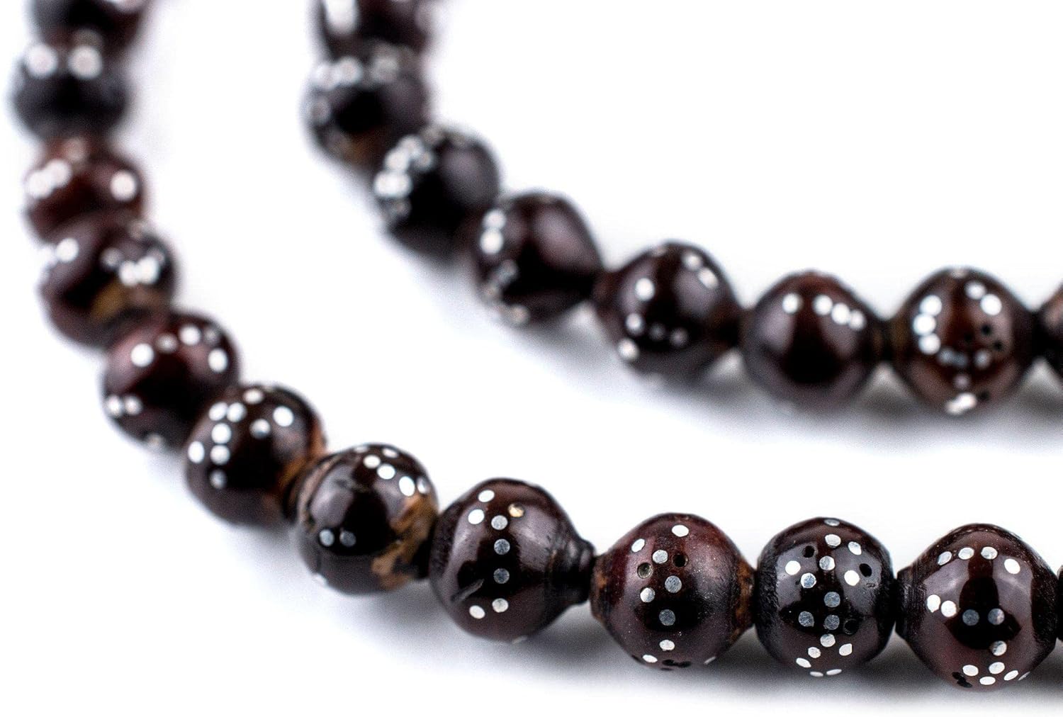 99 Brown Silver-Inlaid Names of Allah Arabian Prayer Beads (6mm), Islamic Tasbih, Ramadan Gift, Quality Middle Eastern Beads - The Bead Chest