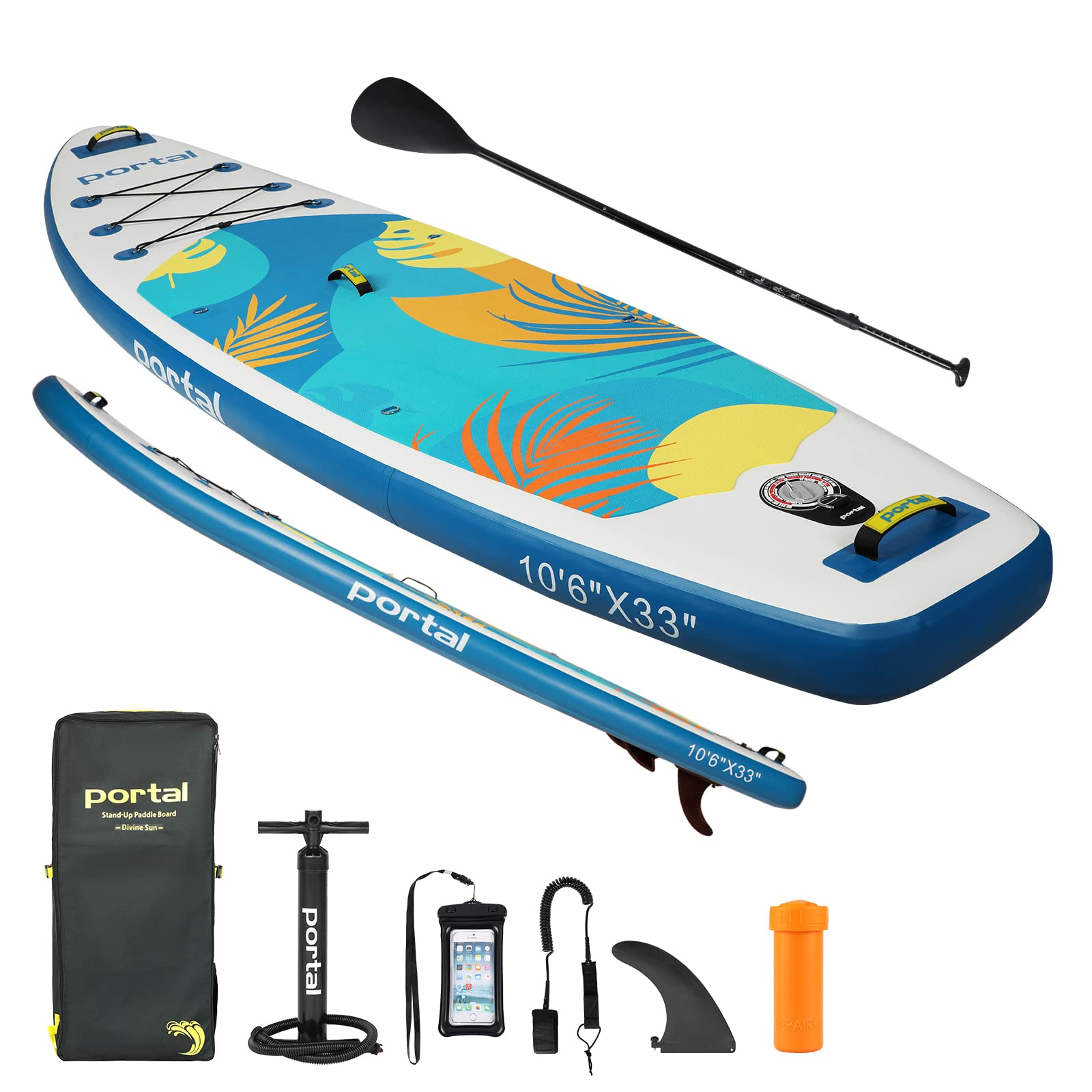 PORTALSUP Inflatable Paddle Board for Adults, Stand Up Paddleboards, Non-Slip Deck Blow up Paddle Boards with Adjustable Paddle, Carry Bag, Emergency Repair Kit (10ft Forest Pattern, 10'6x33 x6)