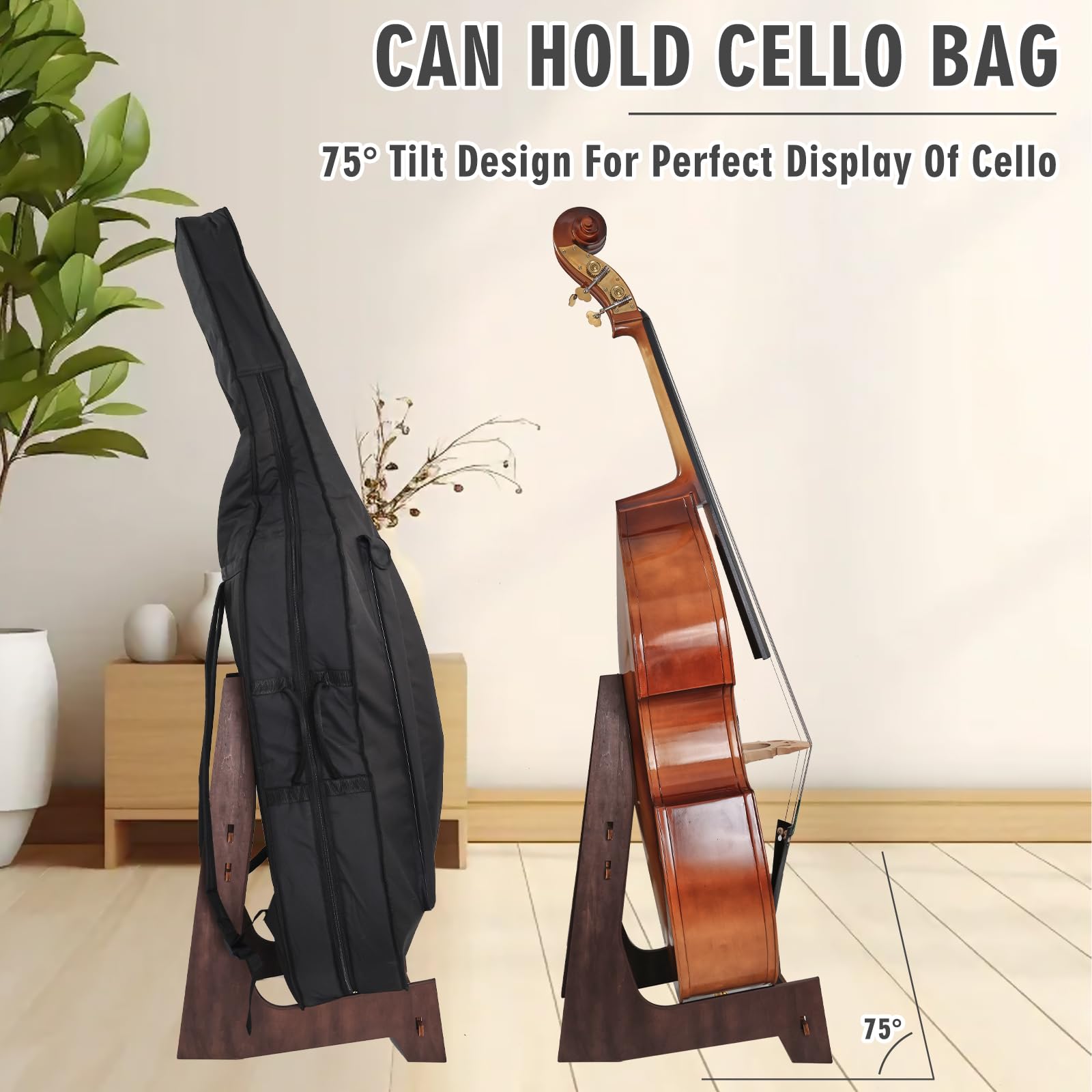 Soporte para contrabajo, bajo vertical resistente y portátil, soporte para violonchelo hecho de madera con protección de goma desmontable para violonchelo bajo