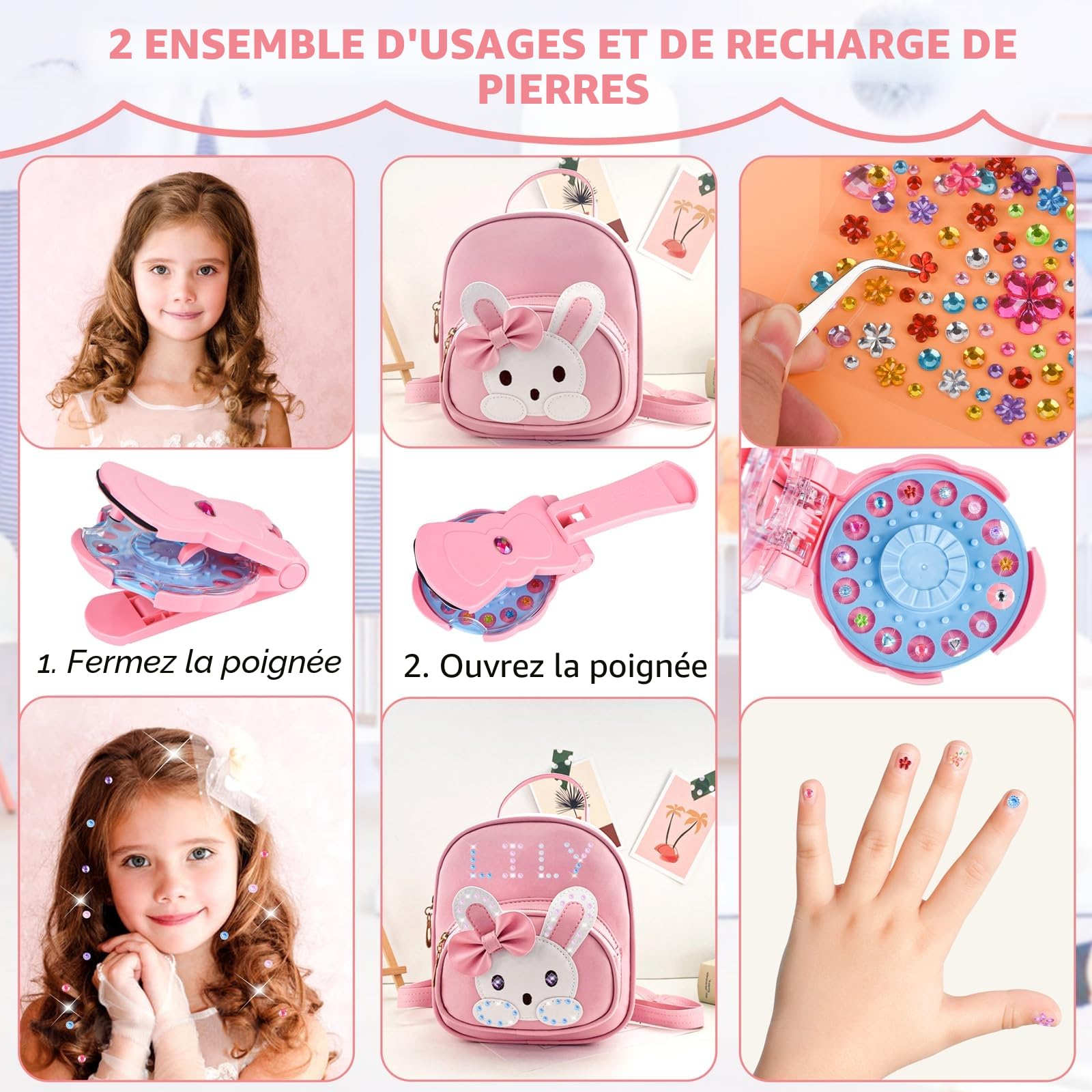 SEMKOTREE Machine Strass Cheveux, Strass a Coller Hair Bedazzler Kit avec 420 Rhinestone, Bijoux Cheveux pour Cheveux Hair Gem Stamper Autocollant Cadeau Fille