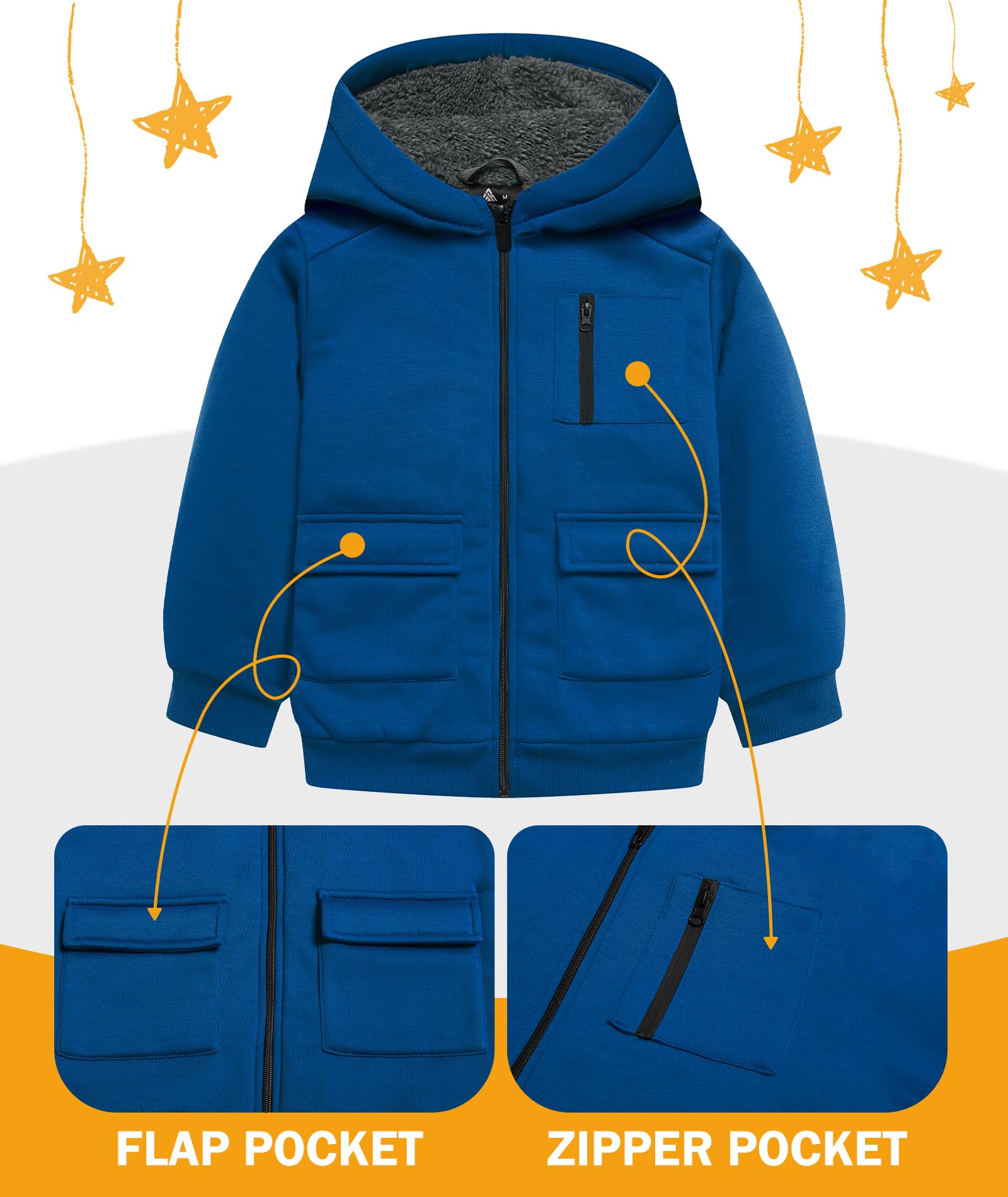Sudadera con capucha de forro polar para niños, con cremallera, forro de sherpa, sudadera con capucha y bolsillo