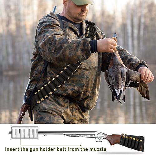 Miniatura 5 de 50Rounds - Soporte para escopeta de escopeta Bandolier calibre 12 con una culata de 8 rondas para escopeta de caza al aire libre