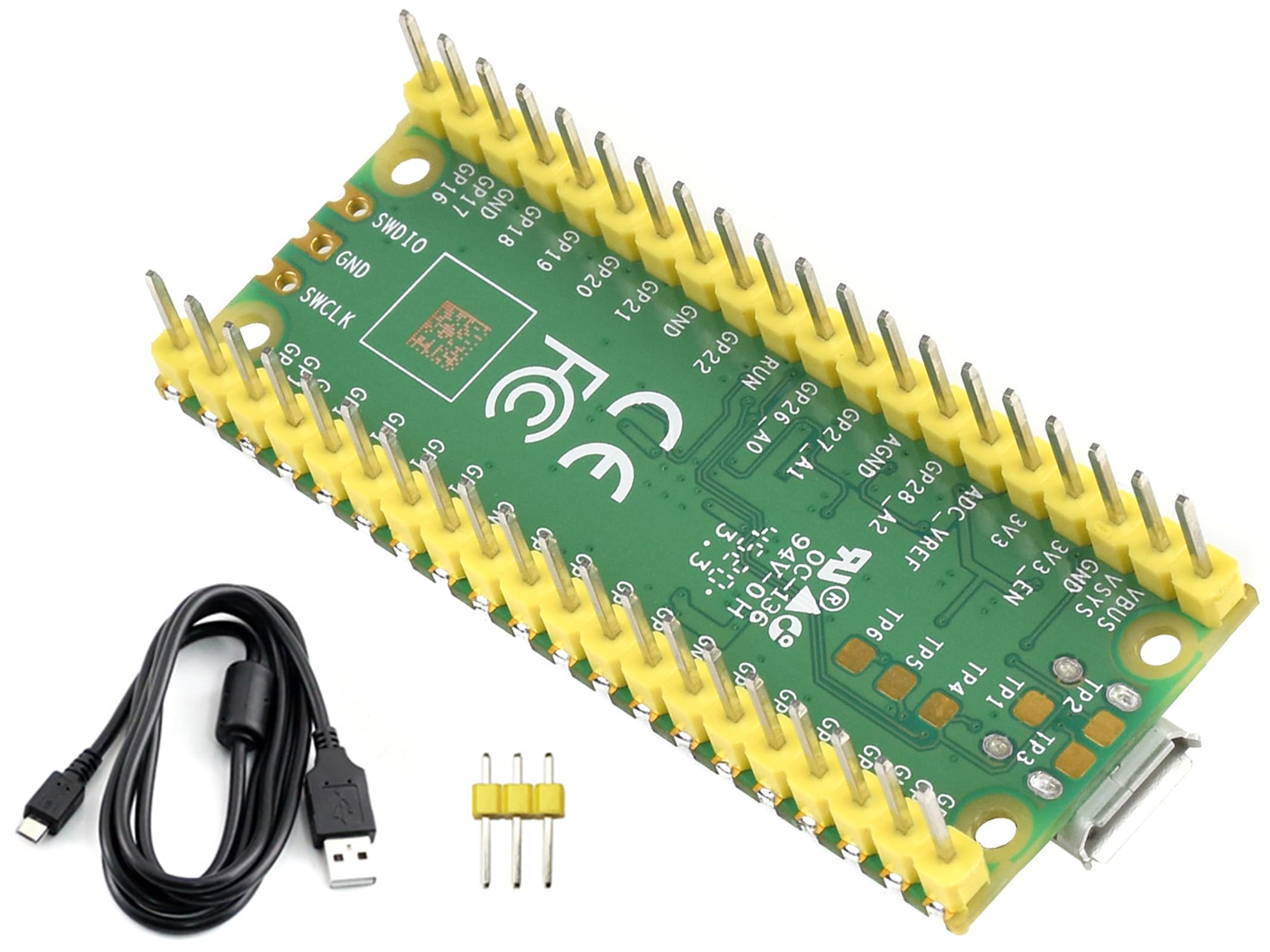 Pre-Soldered Header Raspberry Pi Pico with USB Cable, Based on Raspberry Pi RP2040 Dual-Core ARM Cortex M0+ Processor, Running up to 133 MHz, Beginner-Friendly Microcontroller