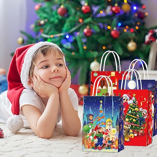 Miniatura 4 de OGHOBLYE Mario - Bolsas de fiesta de Navidad, bolsas de regalo con asas, regalos de fiesta de cumpleaños de Mario Navidad, suministros de decoración