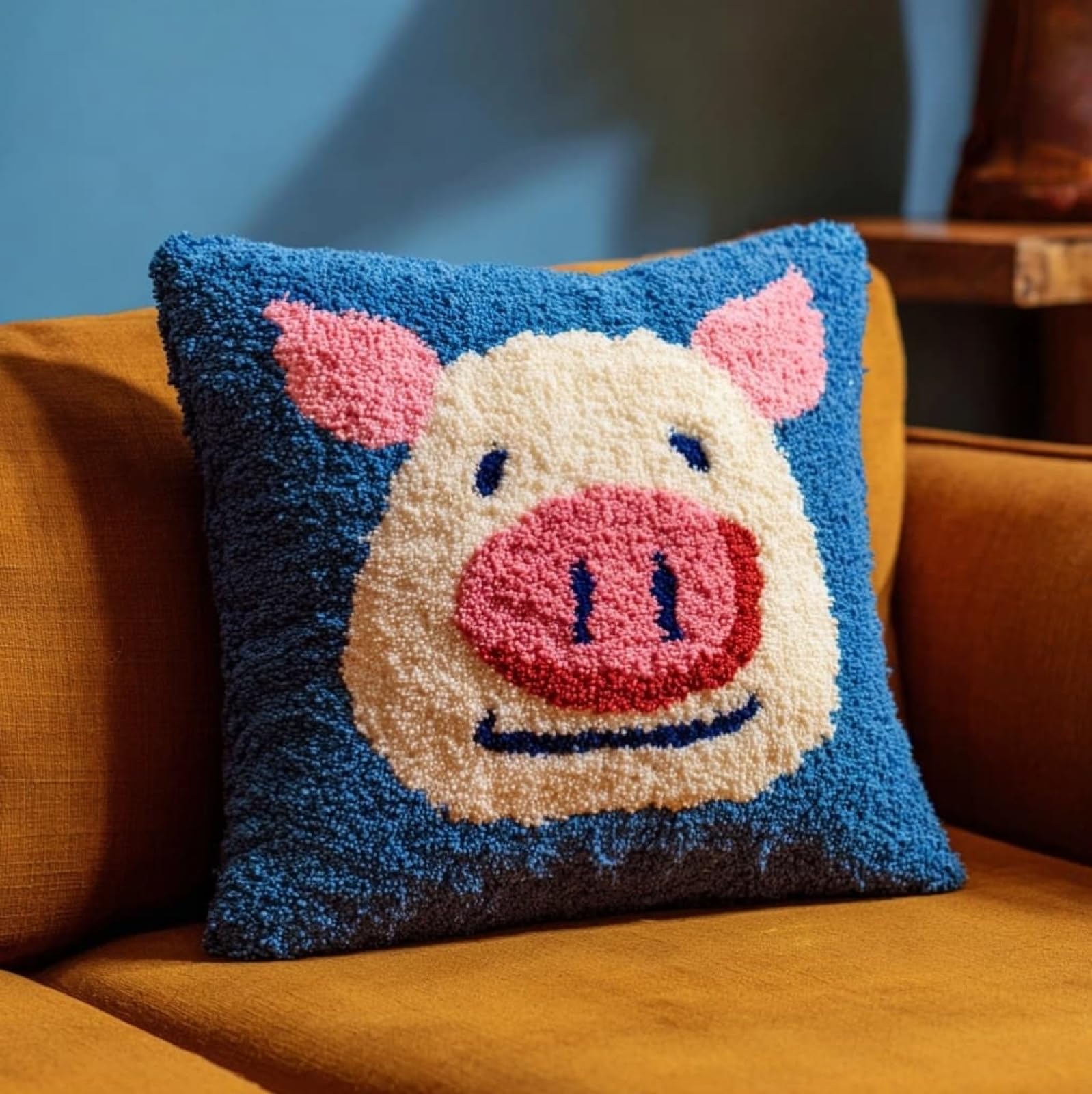 AxiangziK Latch Hook Pillow Kit 17x17in,Cartoon Pig