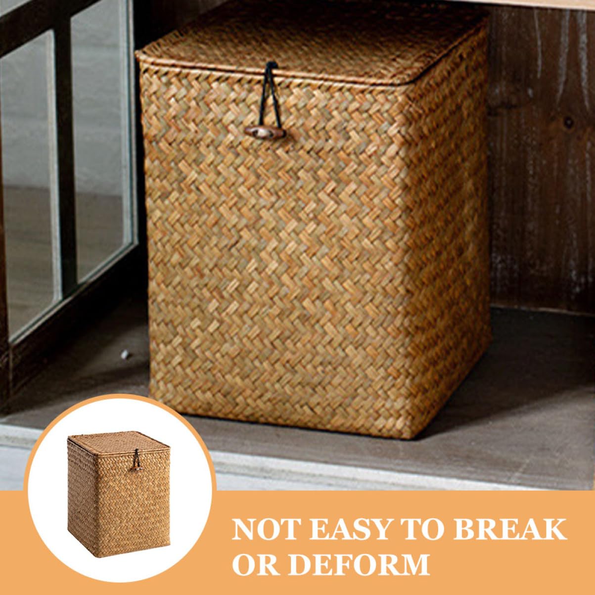 Cabilock Hand-woven Storage Box Lid Decorative Basket Rustic Organizer Small Tote Box for Home Decor