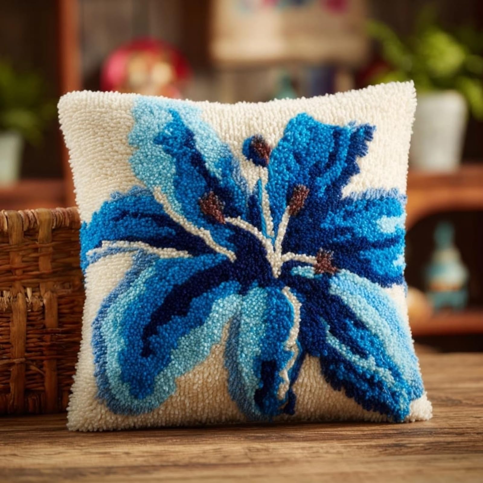 AxiangziK 43x43cm Latch Hook Cushion Making Kit,Beautiful Lilies DIY Latch Hook Pillow Cover kit,Soft Yarn Pillow Set,Ideal Creative Gift for Adults