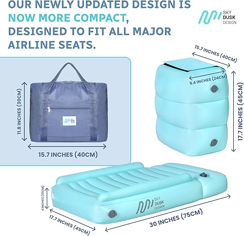 Miniatura 2 de Cama inflable de avión para niños, cómodo juego de viaje en avión para niños, bolsa de viaje, reposapiés para vuelos largos, cama portátil para