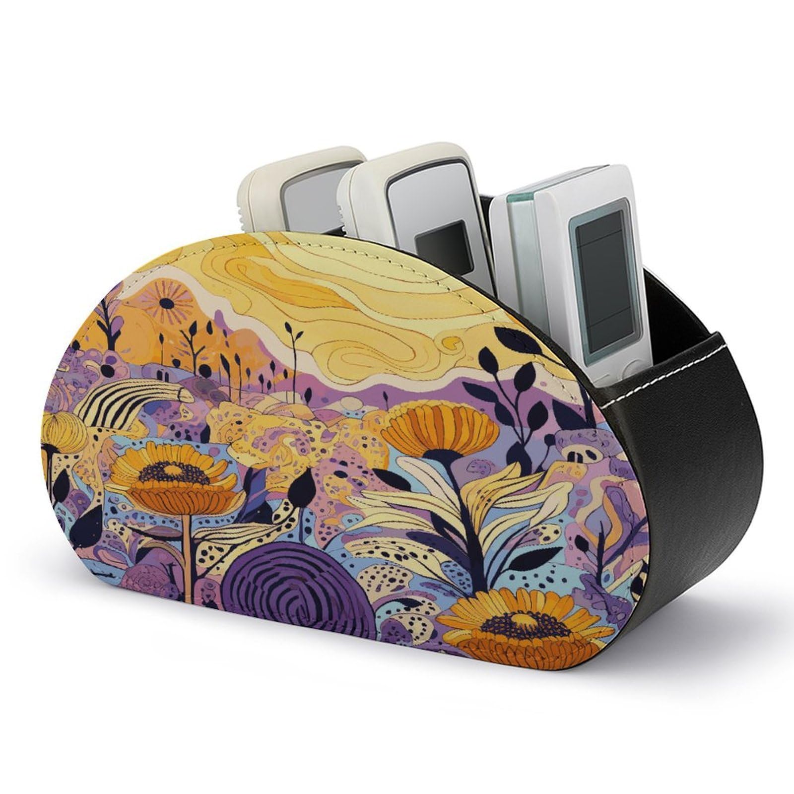 Btcowzrv Style Hand Drawn Flowers Remote Control Holder With 5 Compartments