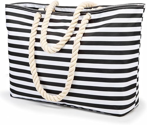 KUAK Bolsa de playa grande impermeable a prueba de arena para mujer, vacaciones, familia con forro, cremallera, bolsillos interiores