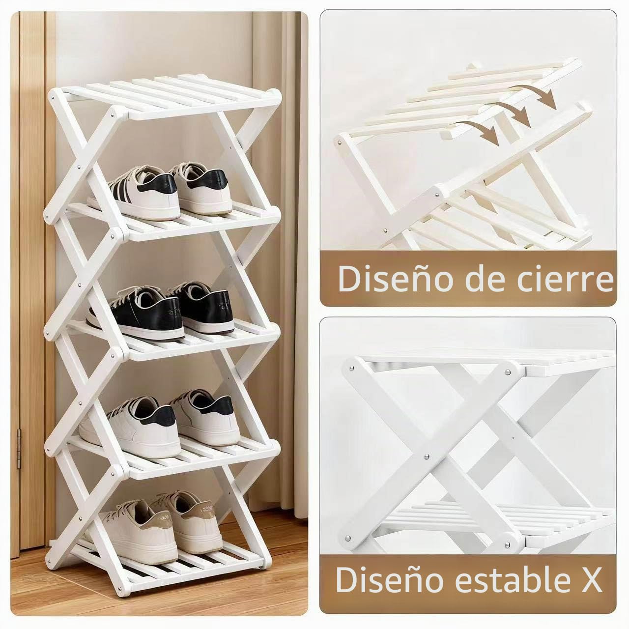 Zapatero pequeño Blanco, Organizador de Zapatos Plegable de bambú de 3 Niveles, Estante Independiente para Entrada, Dormitorio, Armario, Sala de Estar, no Requiere instalación (White, 3 Tier)