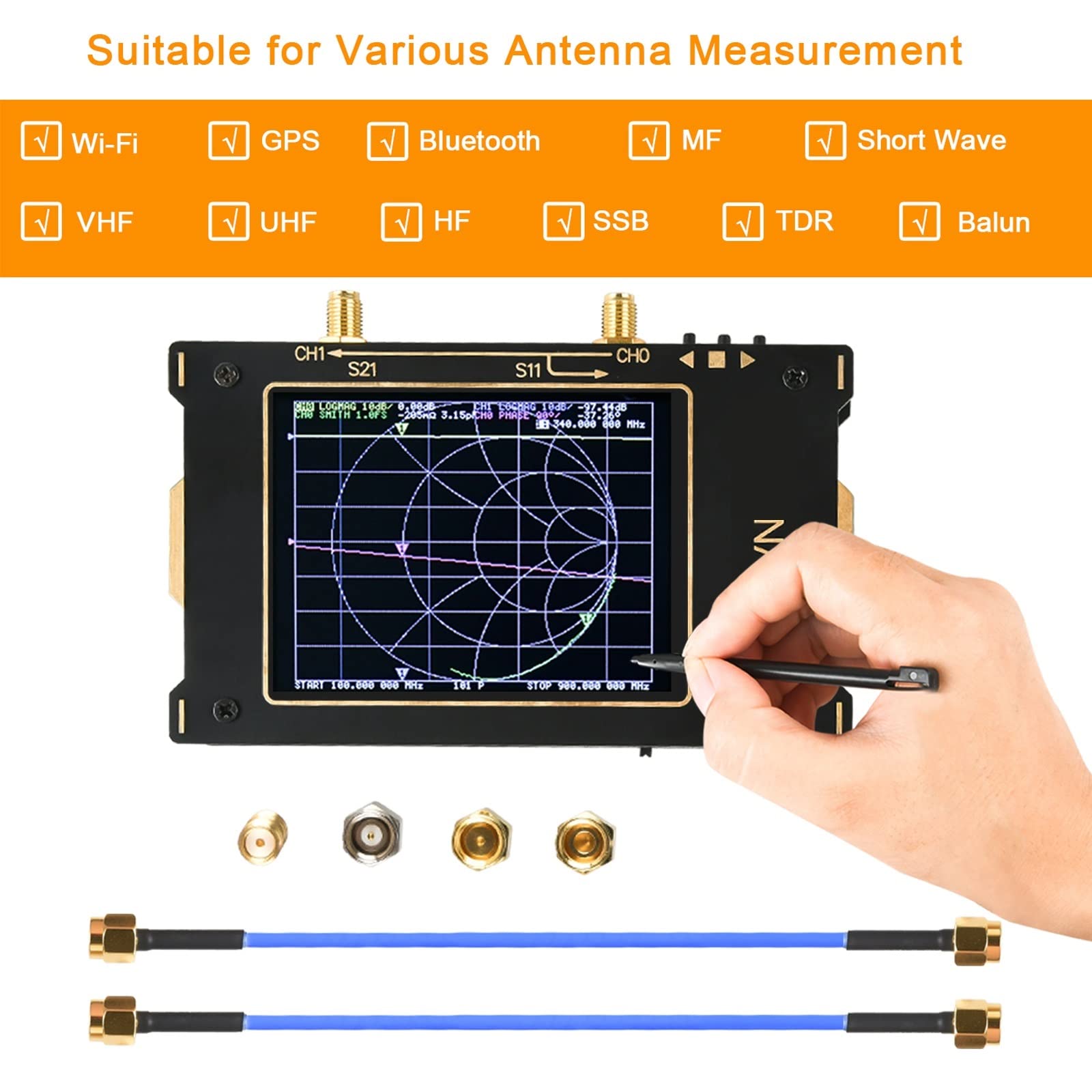 Analizador de Espectro, Analizador de red vectorial, S-A-A-2 V2 Analizador de vectores de 10 kHz ~ 3GHz MF HF VHF UHF Analizador de antenas de 3.2 pulgadas VNA Onda estacionaria(S-A-A-2)
