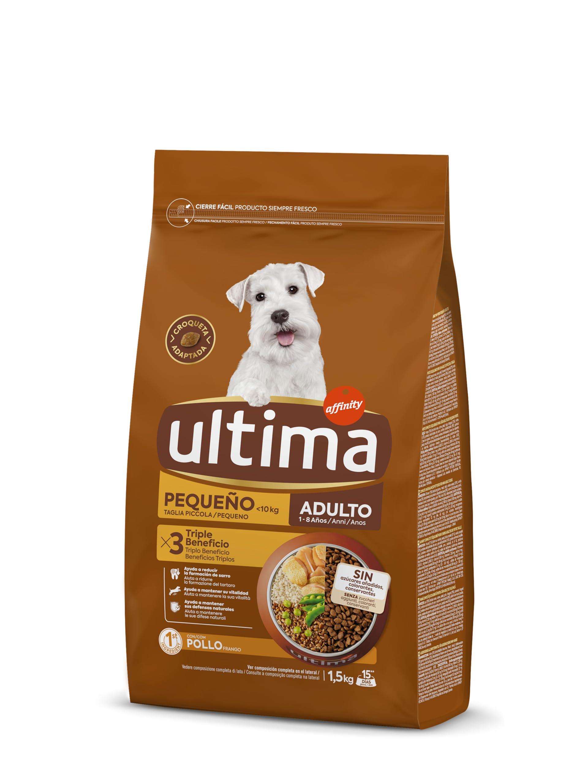 Ultima Pequeño Adult Pollo, Comida seca para perros, Pack de 4 x 1,5kg, Total 6kg