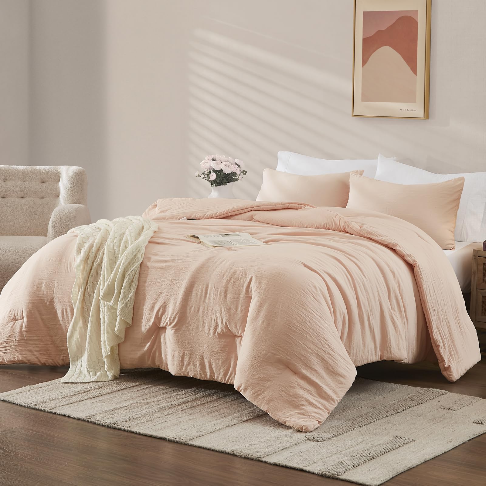 WRENSONGE Pink Twin XL Comforter Set, 2 Piece Soft Microfiber Twin Bedding Sets(1 Fluffy Twin XL Comforter with 1 Pillow Sham) - Warm Twin Bed Comforter Suitable for All Seasons