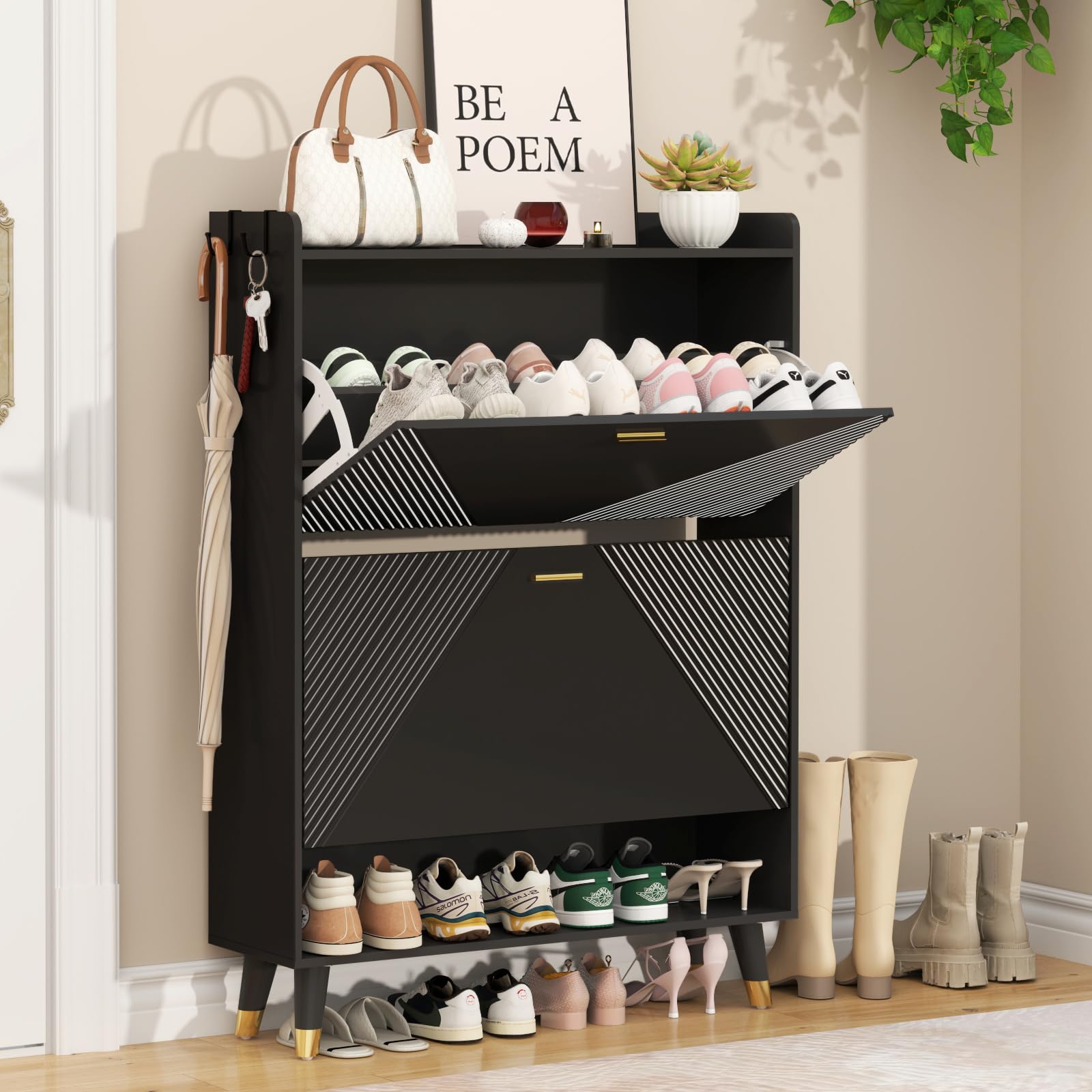 Amazon.com: howcool Shoe Storage Cabinet with 2 Flip Drawers, Slim