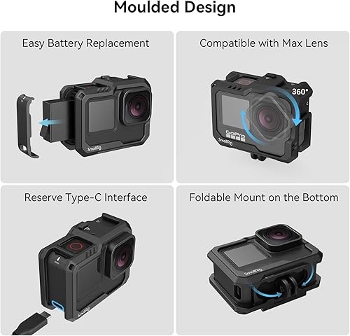 Miniatura 4 de SmallRig Hero11 Jaula  HERO10 Black Cage  HERO9 Jaula para GoPro con 2 soportes de zapata fría para micrófono y luz de video LED para GoPro Hero