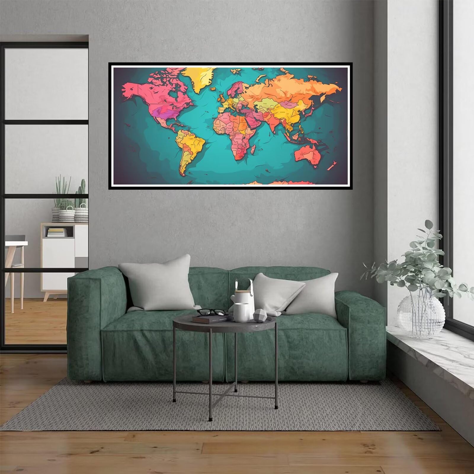 Lihogbo Zestawy do malowania diamentami 5D AI, zestaw do malowania diamentami 5D, pełne wiercenie, sztuka i rękodzieło dla dorosłych, obraz DIY, mapa świata, kryształy, stras, haft do dekoracji ścian