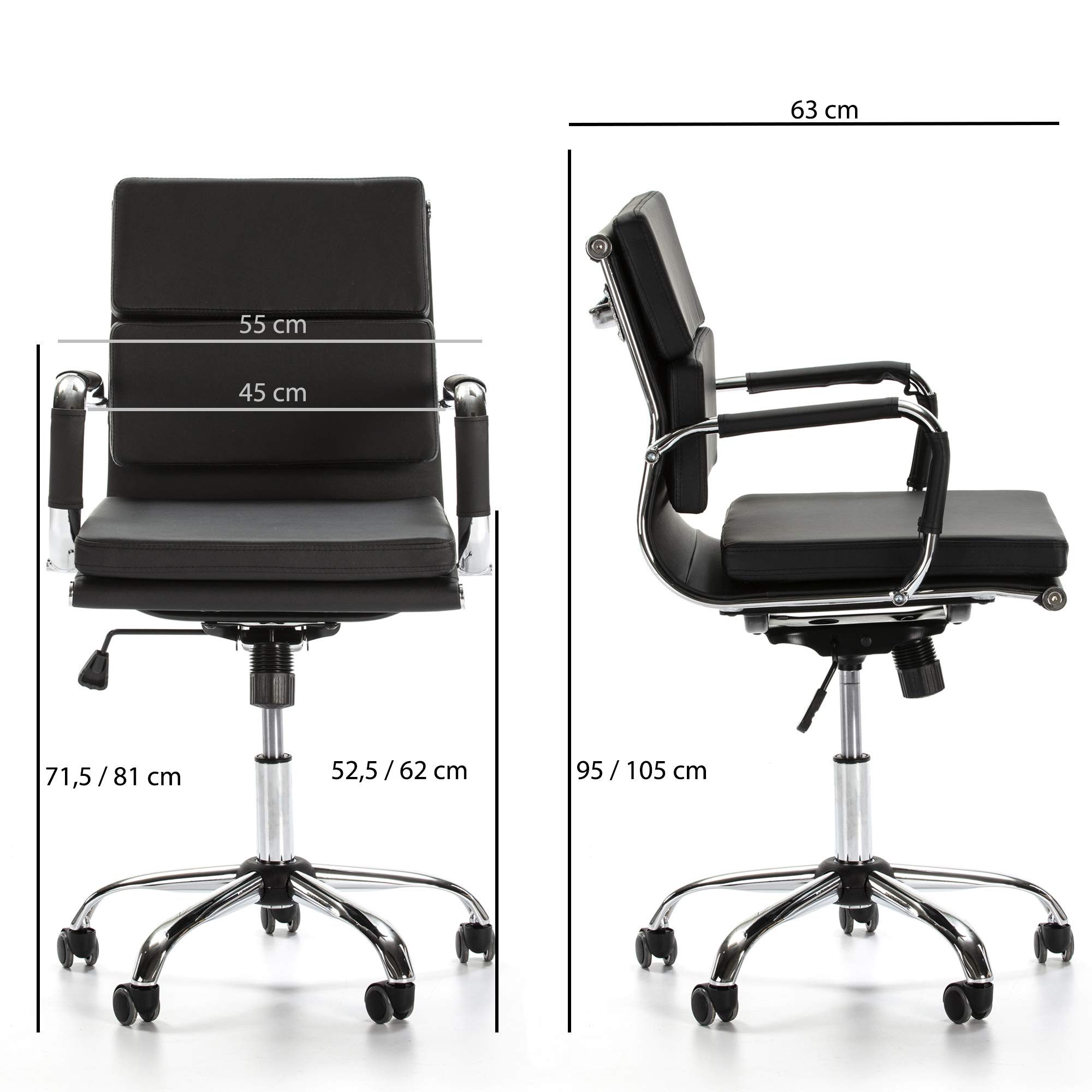 VS Venta-stock Sillón de Oficina Fenix reclinable Negro, Piel sintética, Silla ejecutiva con conjín engrosados, Altura Ajustable, Diseño ergonómico
