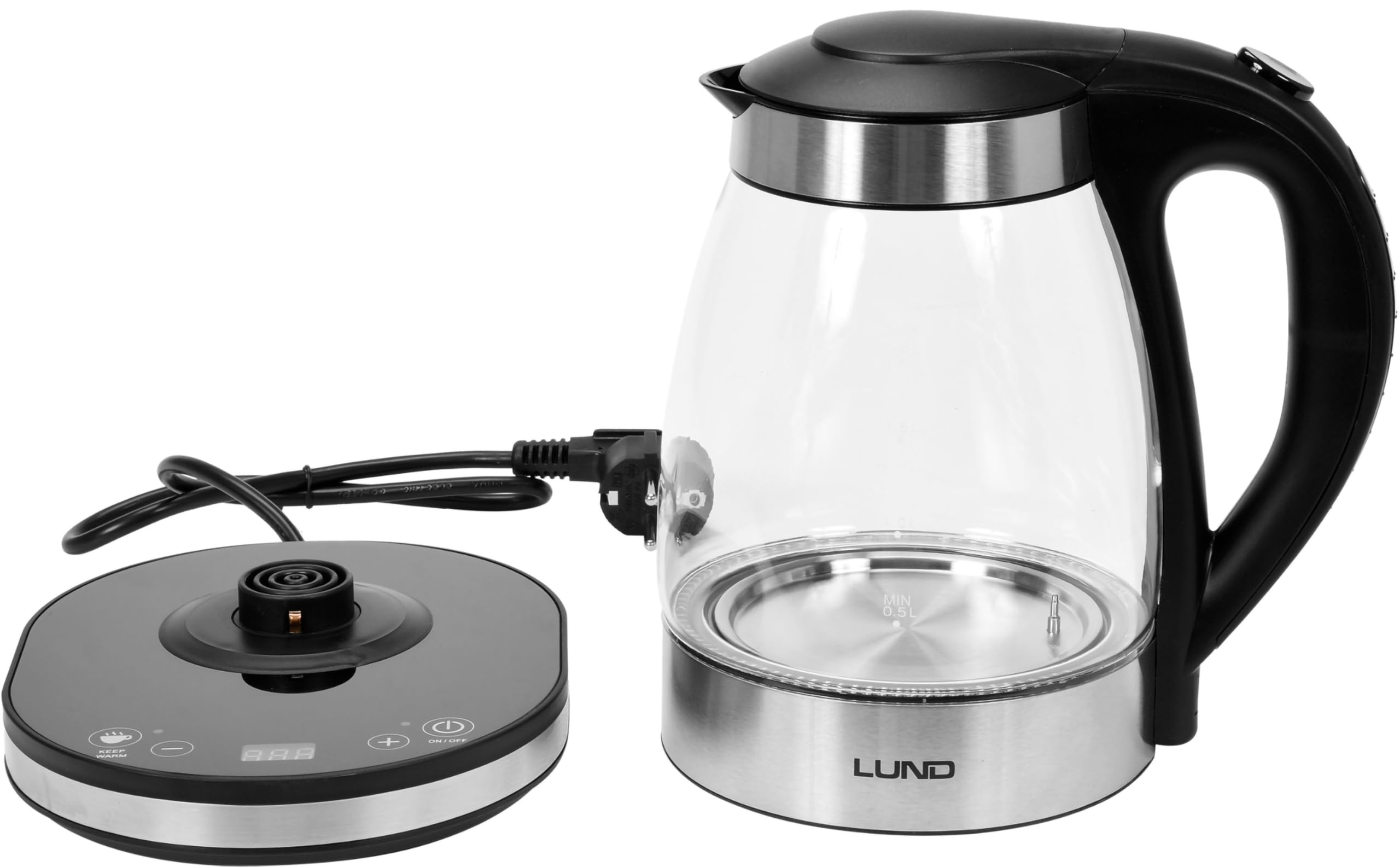 Bollitore in vetro da 1,8 l, con regolazione della temperatura 20-100 °C, 2200 W, anello LED, base a 360°, funzione di mantenimento in caldo