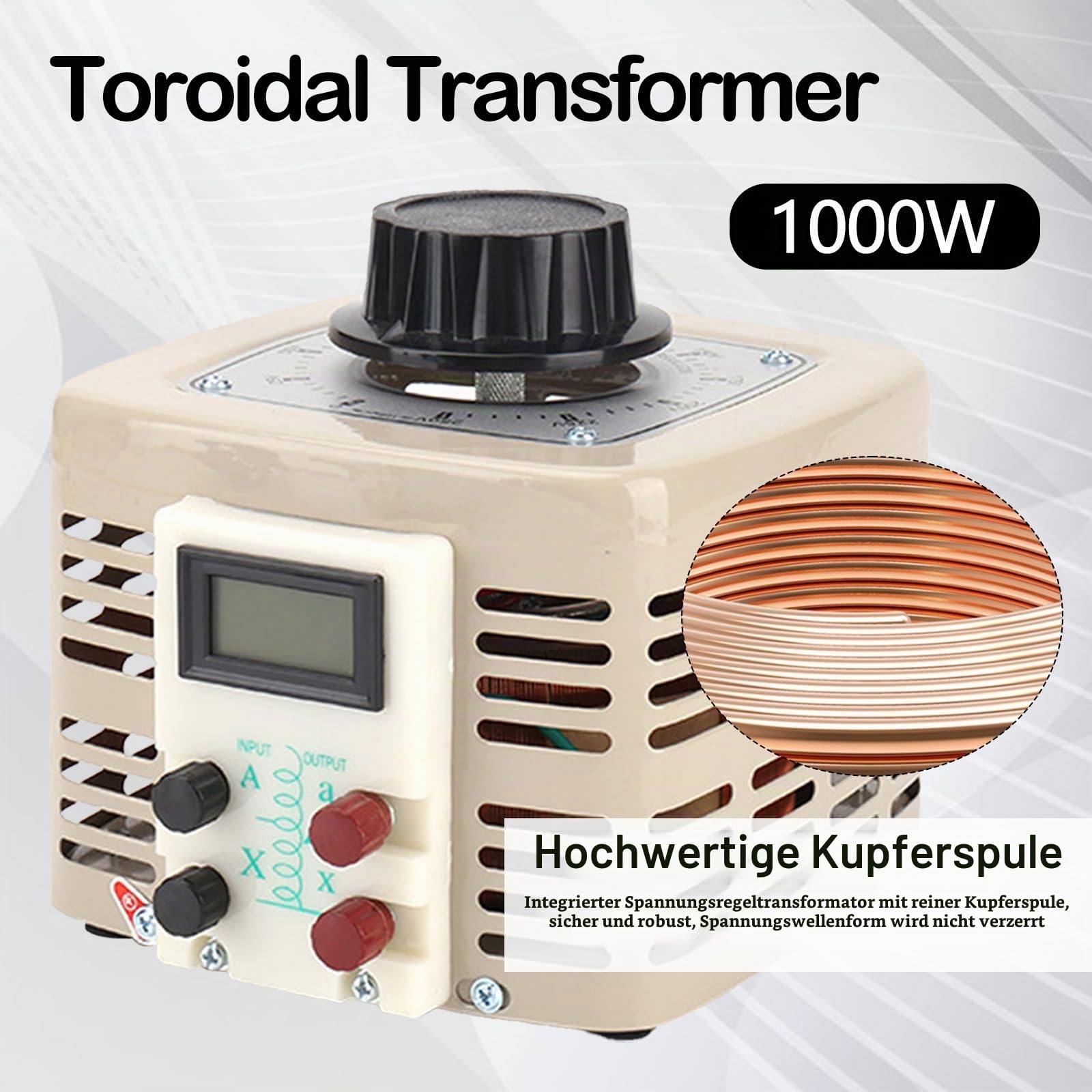 1000W Ringkerntransformator, Stelltrafo Regeltrafo 0-250V Einstellbar 230V Eingang 4A Spartrafo Ringkerntrafo Trafo regelbar Stelltransformator Stelltrafo