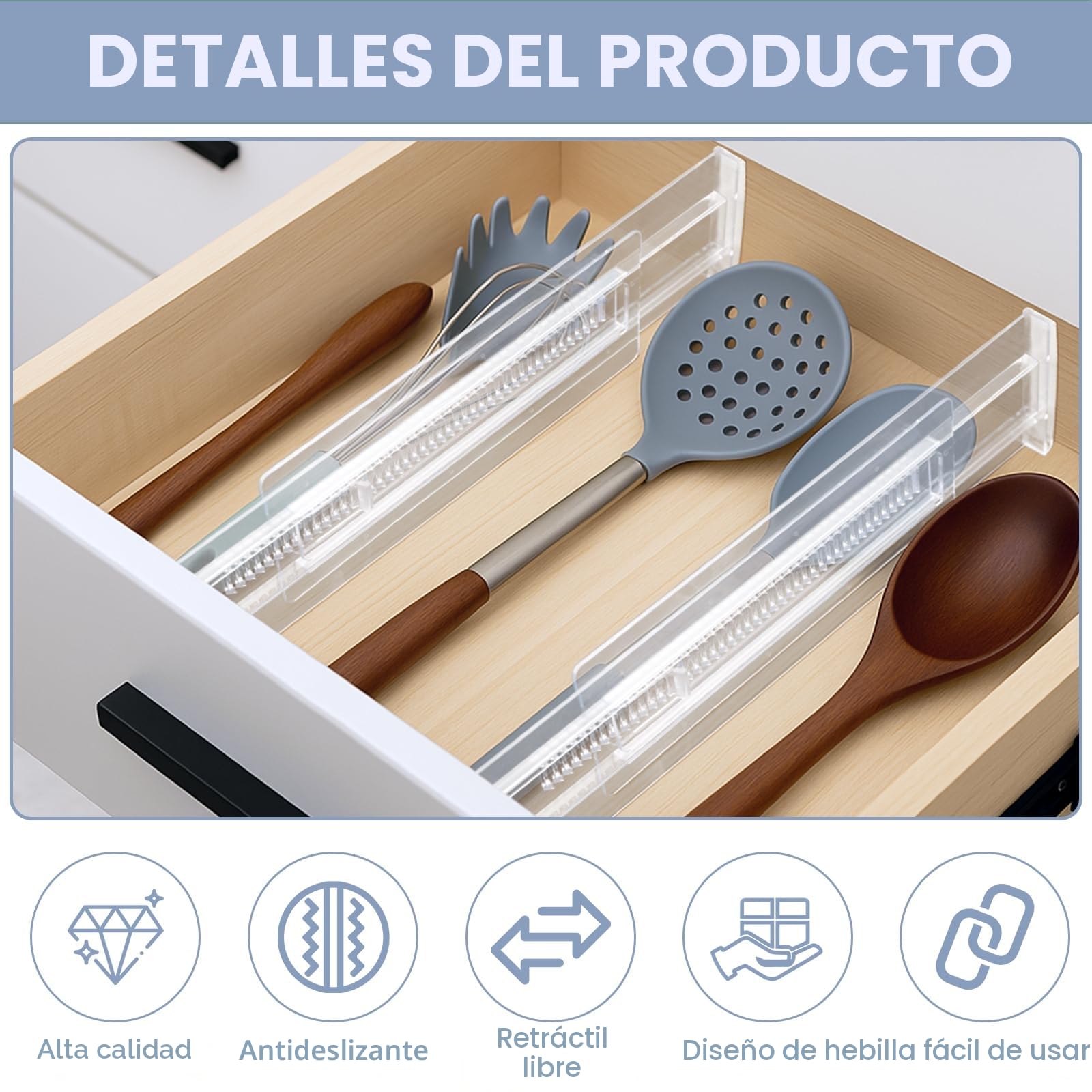 6Pcs Separador Cajones Transparentes - Separadores de Cajones Ajustables - Separadores de Cajones de Plástico - Ajustables Divisores para Tocador Armario Cocina Dormitorio (28.5-50cm)