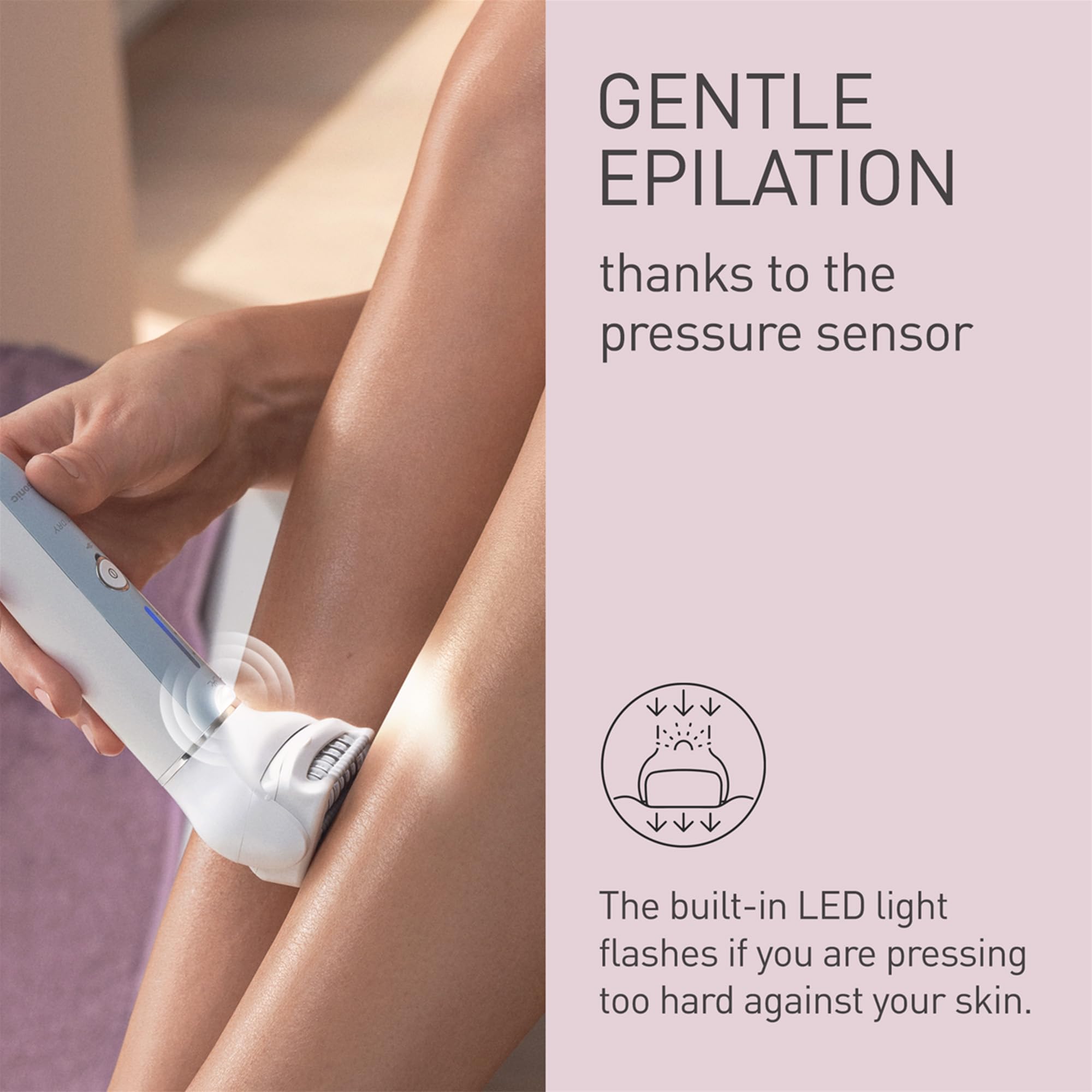 Panasonic ES-EYL9-P503 Depilator bezprzewodowy do brwi i twarzy dla kobiet, na mokro i sucho, do usuwania krótkich włosków, 3 ustawienia, nasadki do stóp i trymer do bikini, biały/jasnofioletowy