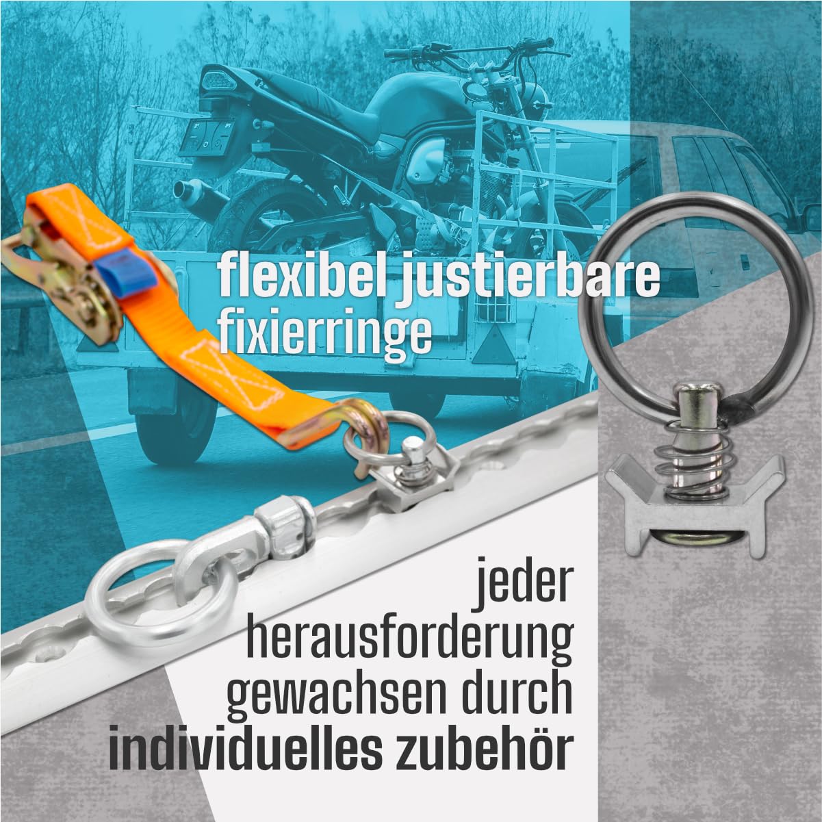 4X 2,0 Meter (1975mm) Aluminium Airlineschiene halbrund Profil geeignet für Anhänger, PKW, LKW, Camper, Wohnmobil, Werkstatt UVM.