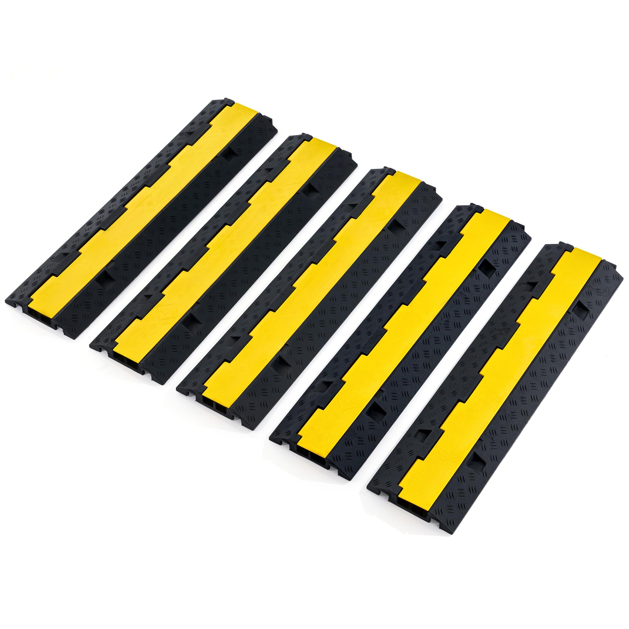 CREWORKS 5 Pack 2 Channel Cable Protector Ramps, Heavy Duty 5 T Capacity Wire Cord Cable Ramp Covers, 5 m Floor Cable Cover with Snap Lock Connection for Driveways Warehouses Parking Lots