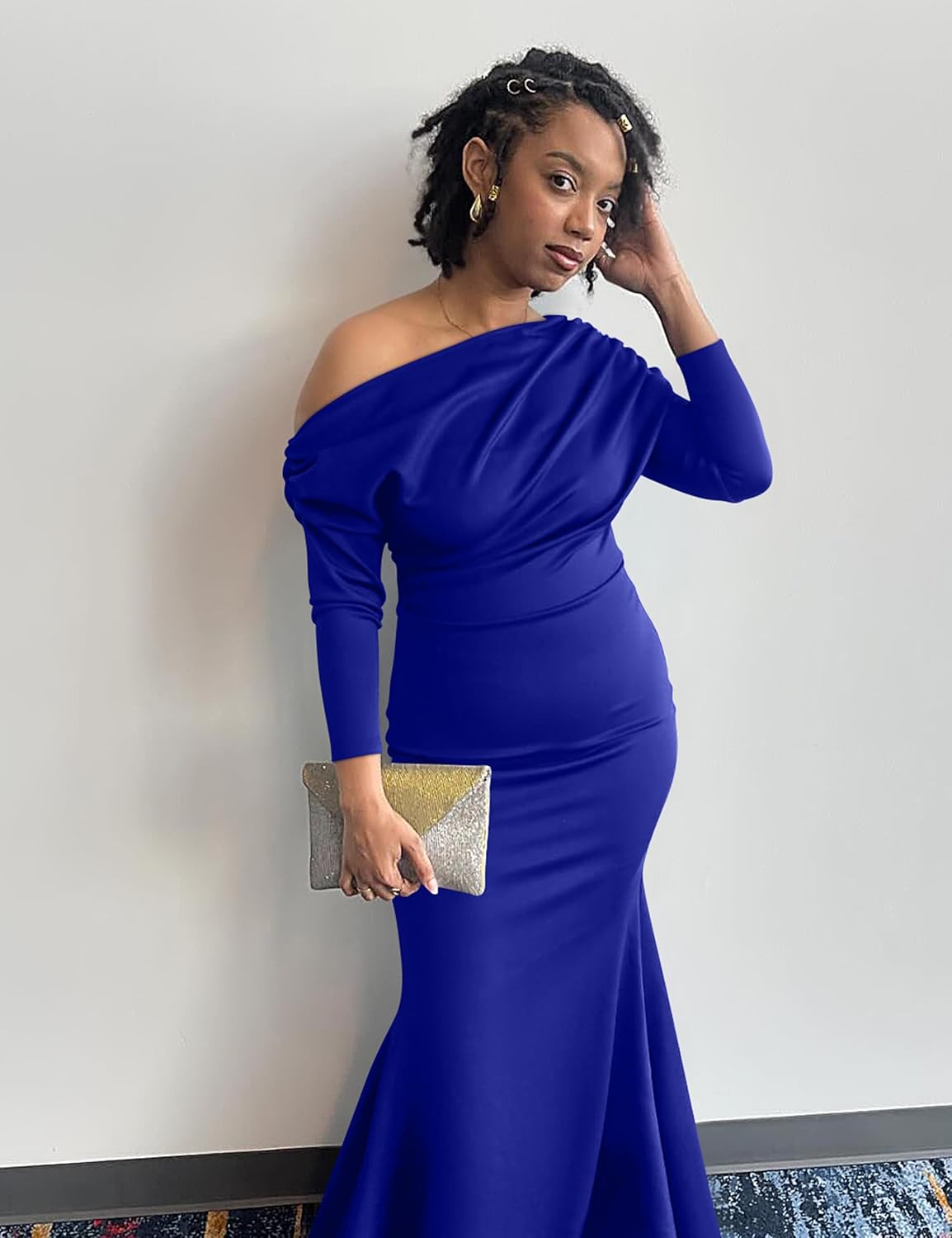 YMDUCH Women's Sexy Elegant Long Sleeve Off Shoulder Bodycon Long Evening Formal Dress - Image 9