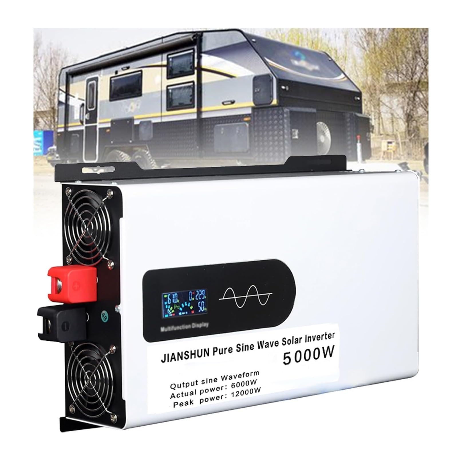 Hybrydowy falownik solarny 6000 W, DC 12/48/72 V na 110/220 V AC, niezależny od sieci wyspowej, falownik fotowoltaiczny, czysta fala sinusoidalna, do gospodarstwa domowego, pojazdów (24 V, 220 V)