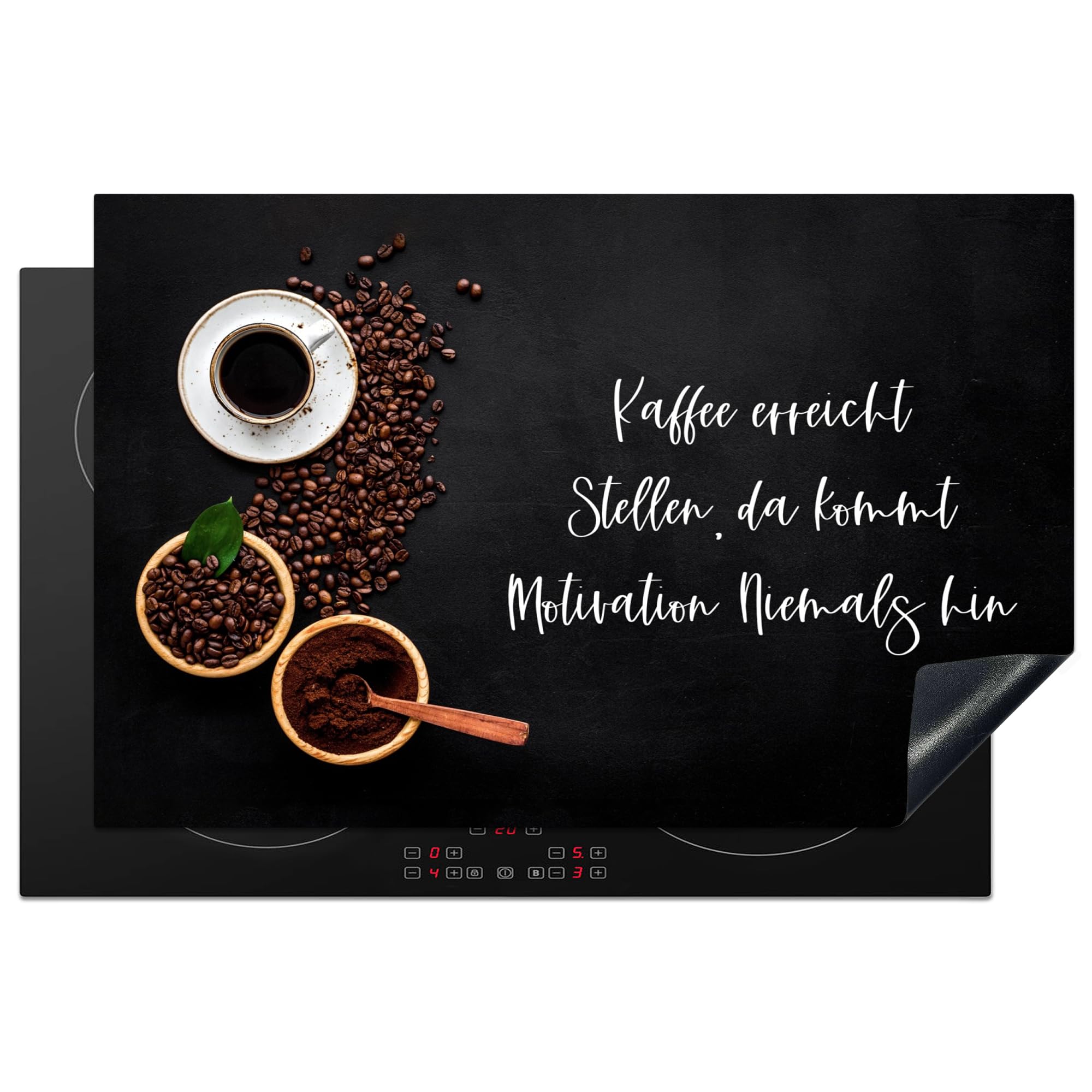 KitchenYeah© Herdabdeckplatte Einteilig Ceranfeld Abdeckplatte Küche Deko Ceranfeldabdeckung Herdabdeckung Induktionsmatte Zitate & Sprüche - "Kaffee erreicht stellen, da kommt.." - 81x5