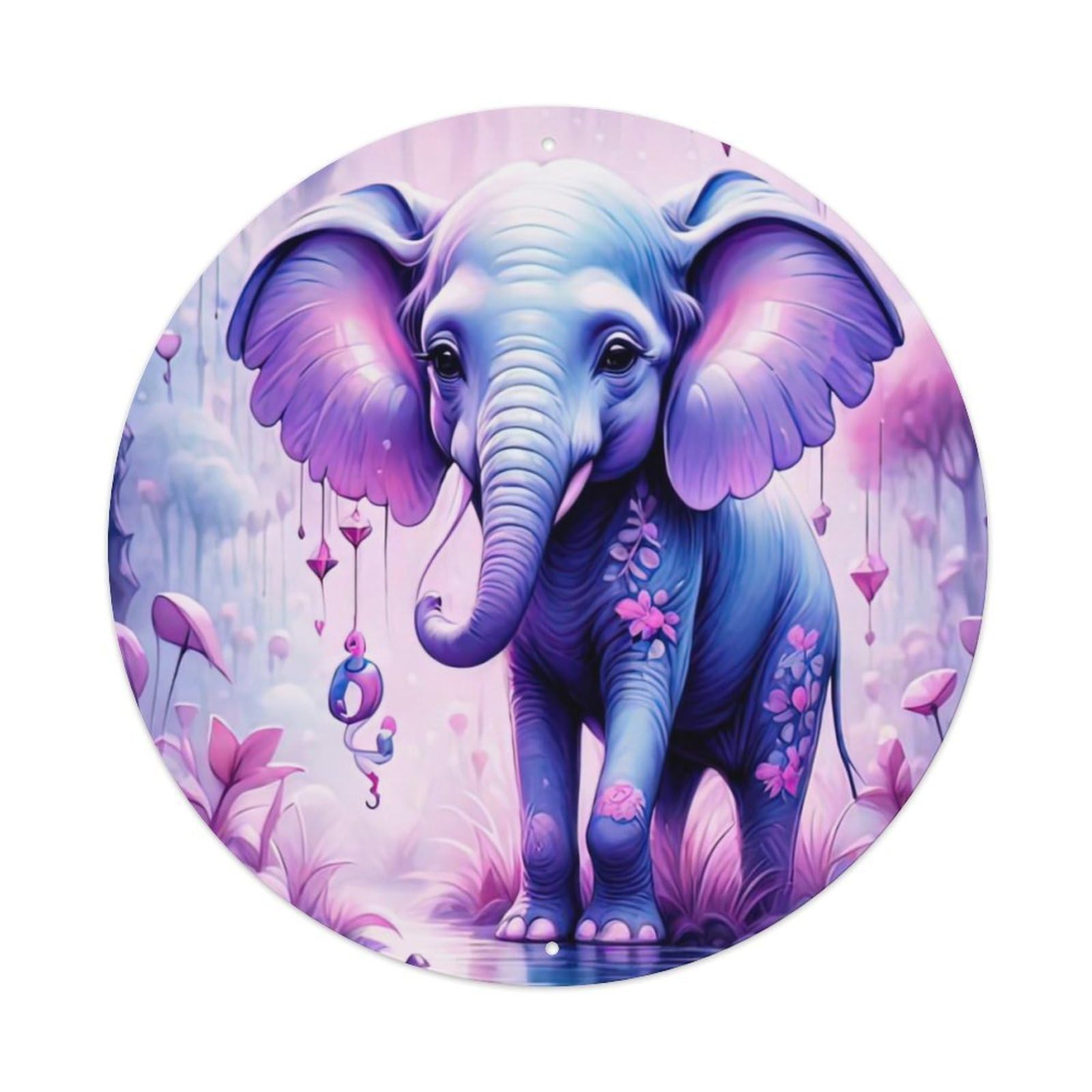 Cute Little Elephant Animal Artwork Vintage Metal Tin Sign Plaque Wall Decor for Cafe, Club Bar, Office, Garden Metal Poster 8x8Inch