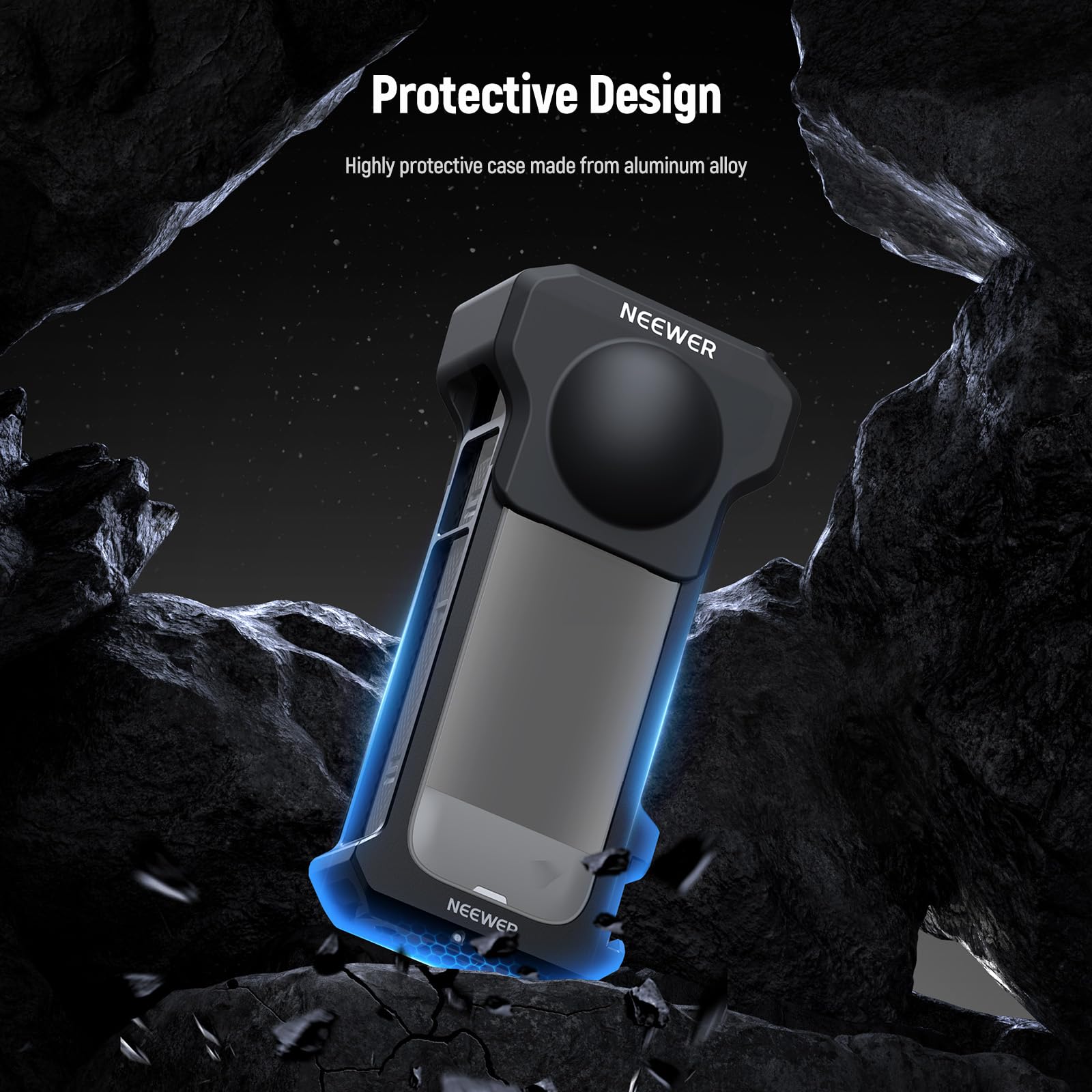 NEEWER Jaula Cámara para Insta360 X4, Funda Protectora Compatible con Insta360 X4, Vídeo Rig Aleación Aluminio Liberación Rápida, Adaptador Montaje, Roscas 1/4 y Tapa Objetivo, Action CAM Accesorios