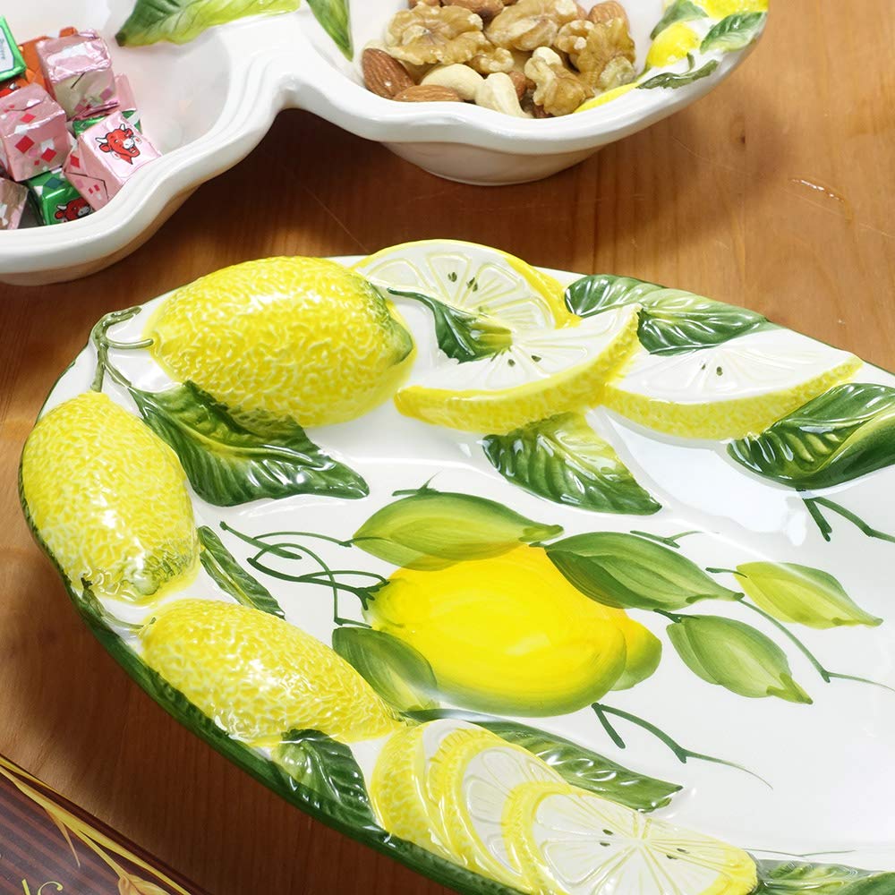 Amazon | イタリア製 陶器 メインディッシュ レリーフ レモン柄 楕円