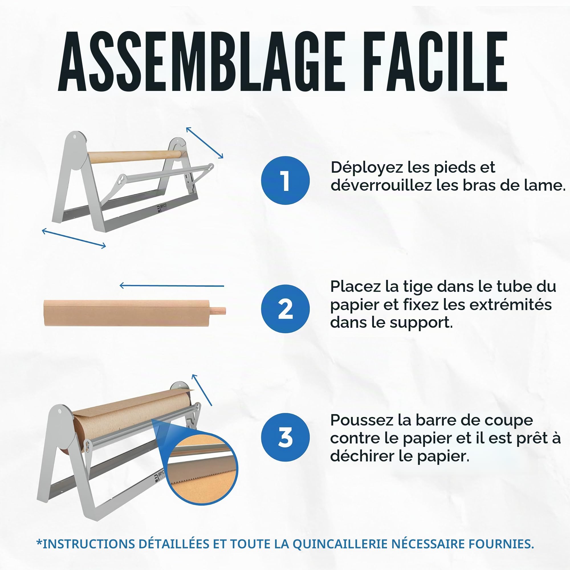 Bryco Goods Distributeur et découpeur de Papier en Rouleau de 61 cm, Montage Mural, Base antidérapante, Acier Robuste, pour Papier Kraft/sulfurisé/d’Emballage, pour Maison/Bureau/Loisirs créatifs