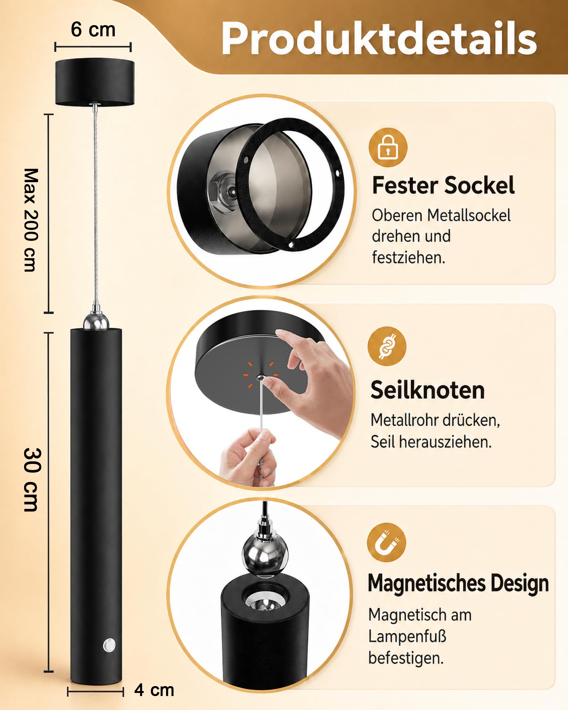 ACMHNC Akku Pendelleuchte, 2er LED Hängelampe mit Batterie 4500mAh, Dimmbare mit Fernbedienung, Timer 1/2/4/6H, 3 Lichtfarben, 5W Pendelleuchte Schwarz für Schlafzimmer, Esstisch, Ø4x30cm