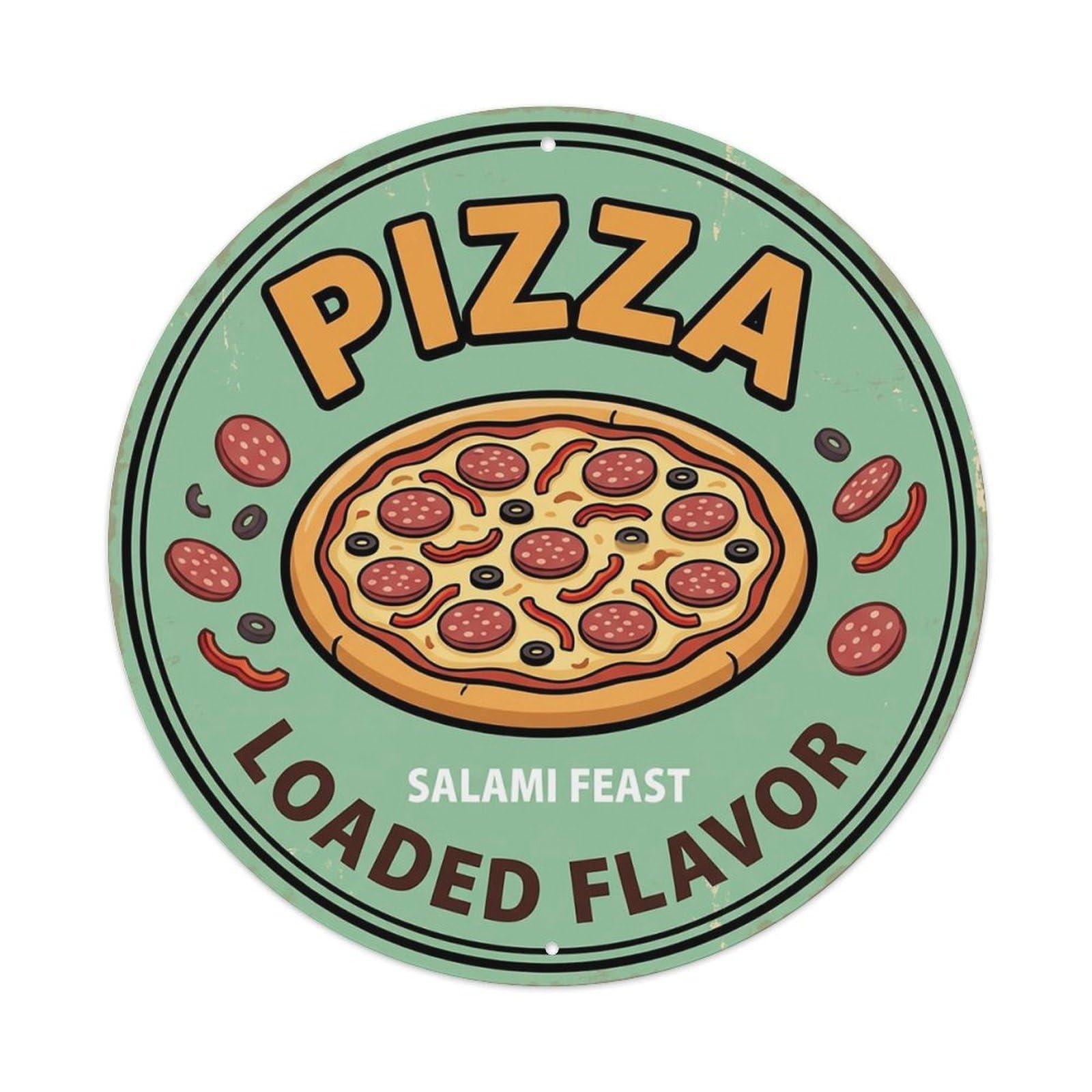 Huiyhb 8X8inch(20X20cm) Vintage Pizza Slice Italian Traditional Cuisine Salami Metal Tin Sign