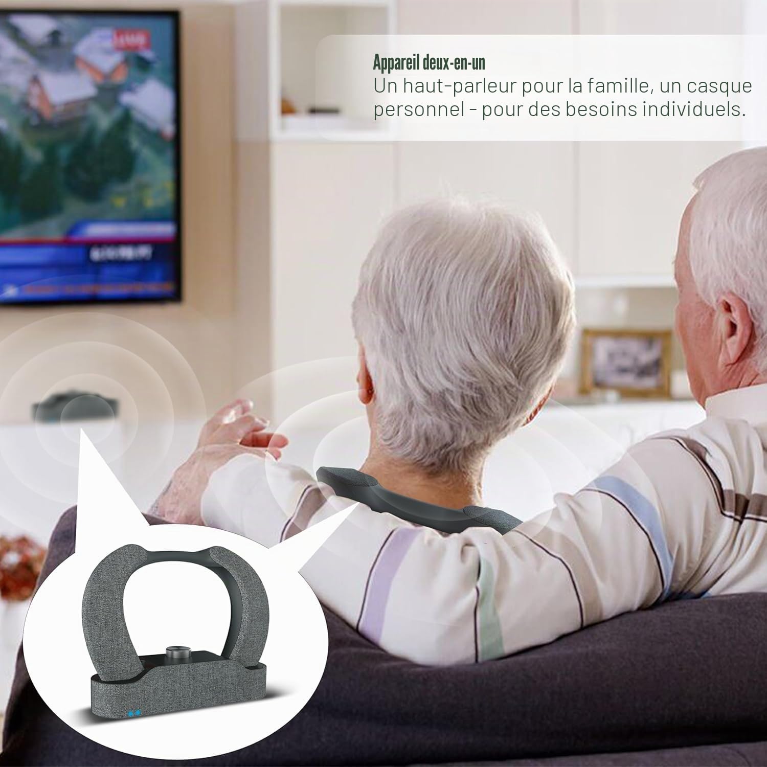 LEICKE Edgar Duo Haut-parleur TV - Casque portable sans fil avec amplificateur auditif pour personnes âgées malentendantes - Bluetooth 5.3, HDMI, entrée auxiliaire et optique TV - Amplificateur vocal