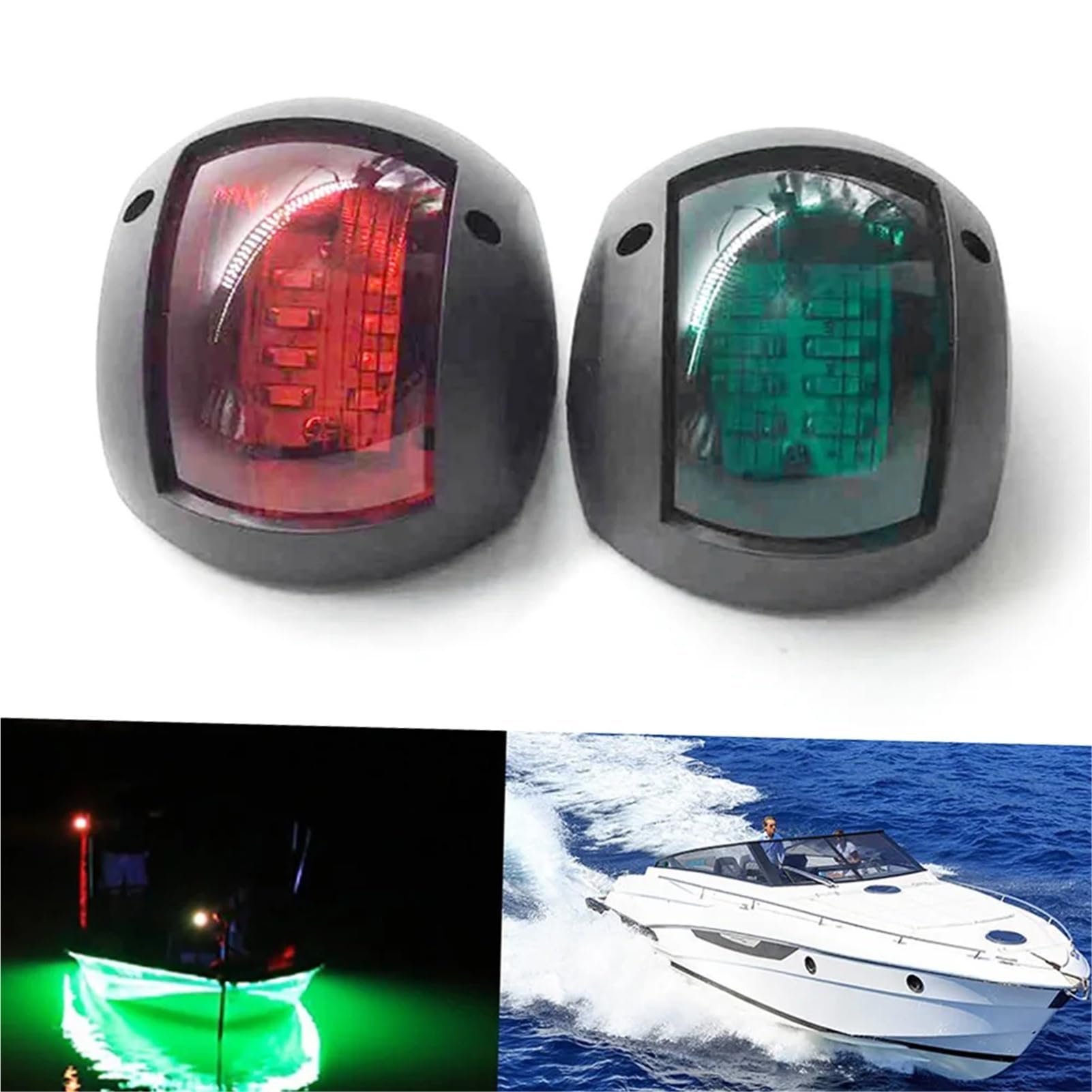 Bootsnavigationslicht Signallampe, Rot-grüne LED-Schiffsnavigationslichter 12V 24V 2 Stück mehrfarbig(White)