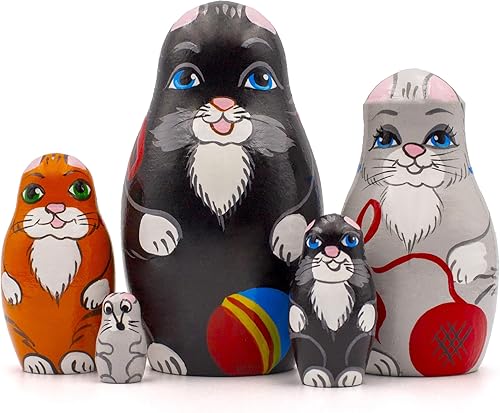 AEVVV Juego de 5 muñecas anidables para gatos, muñeca Matryoshka con figuras de gato para amantes de los gatos, regalos de gatos para amantes de los
