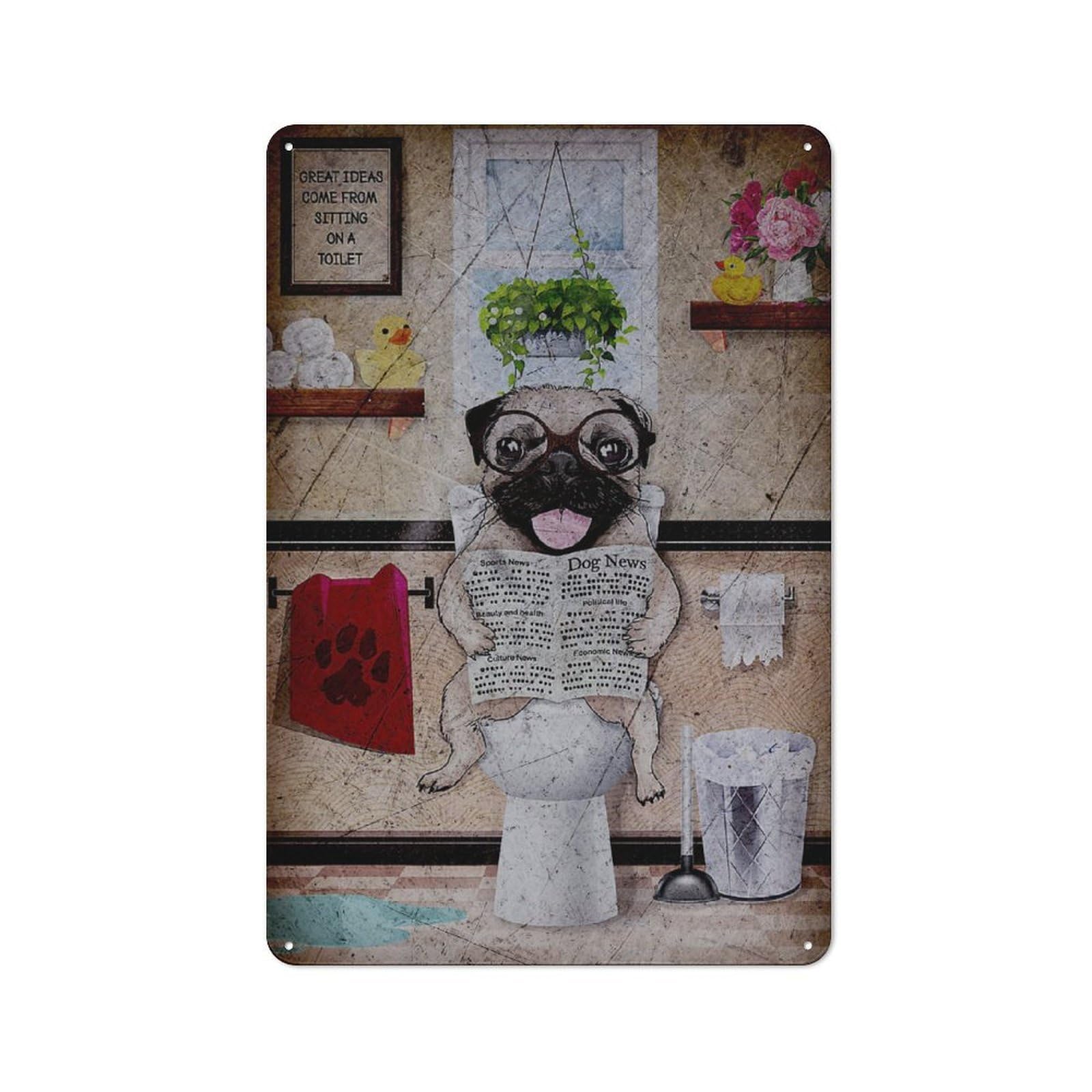 Junmoney Pug Rustic Metal Wall Sign 30X20cm For Kitchen Or Home Bar, For Garage, Workshop And Man Cave Decoration