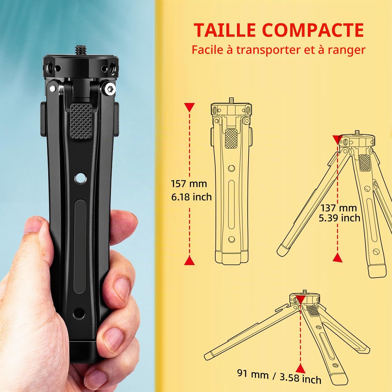 Zeadio Trépied Métallique Professionnel Robuste - Support Universel pour Table (Charge 40 kg / 88 LB) - Appareil Photo, Gimbal, Caméra Action, Caméscope, Microphone, Lumière LED, etc
