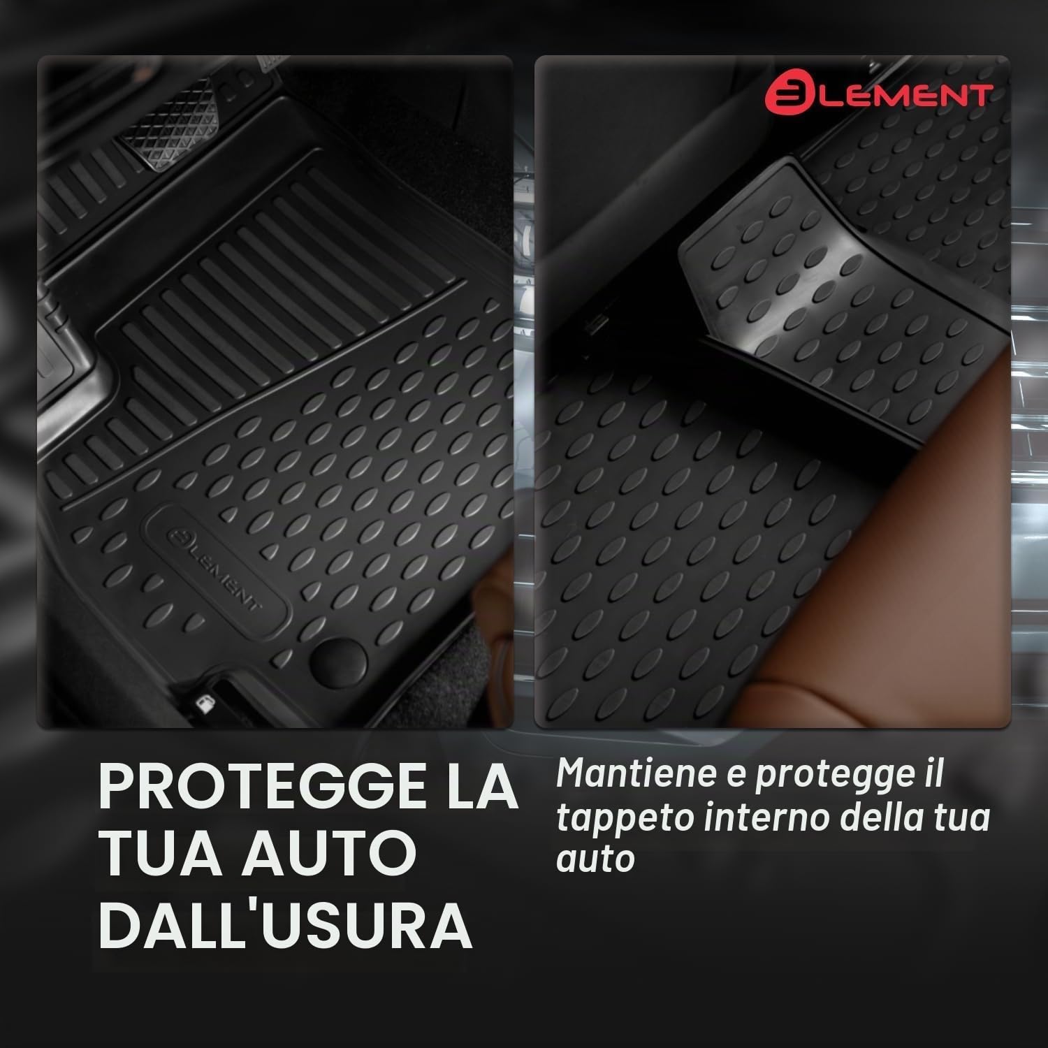 Element tappetini in Gomma 3D Premium su Misura Adatti per Volkswagen Up!, Mk1 (I), 2012-2016, 4 Pezzi.