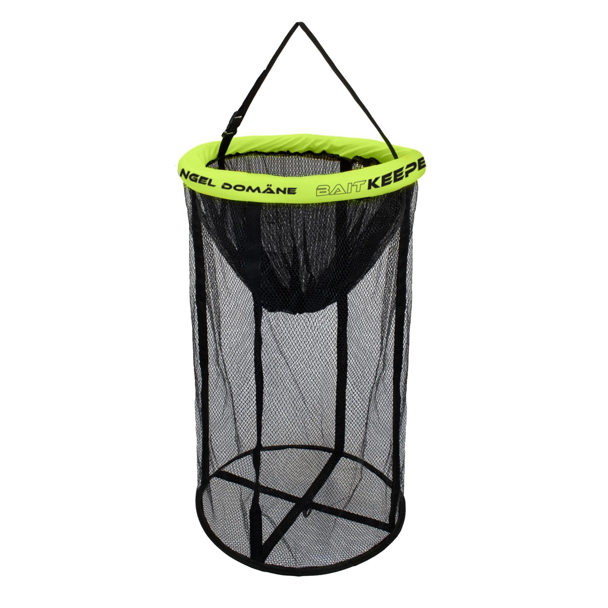 Angel Domäne Bait Keeper – Schwimmender Setzkescher gummiert – 90cm Länge & 44cm Durchmesser – Fischschonendes Hexa-Mesh – Bootssetzkescher mit Zugkordel & Auftriebskörper – Köderfischbehälter