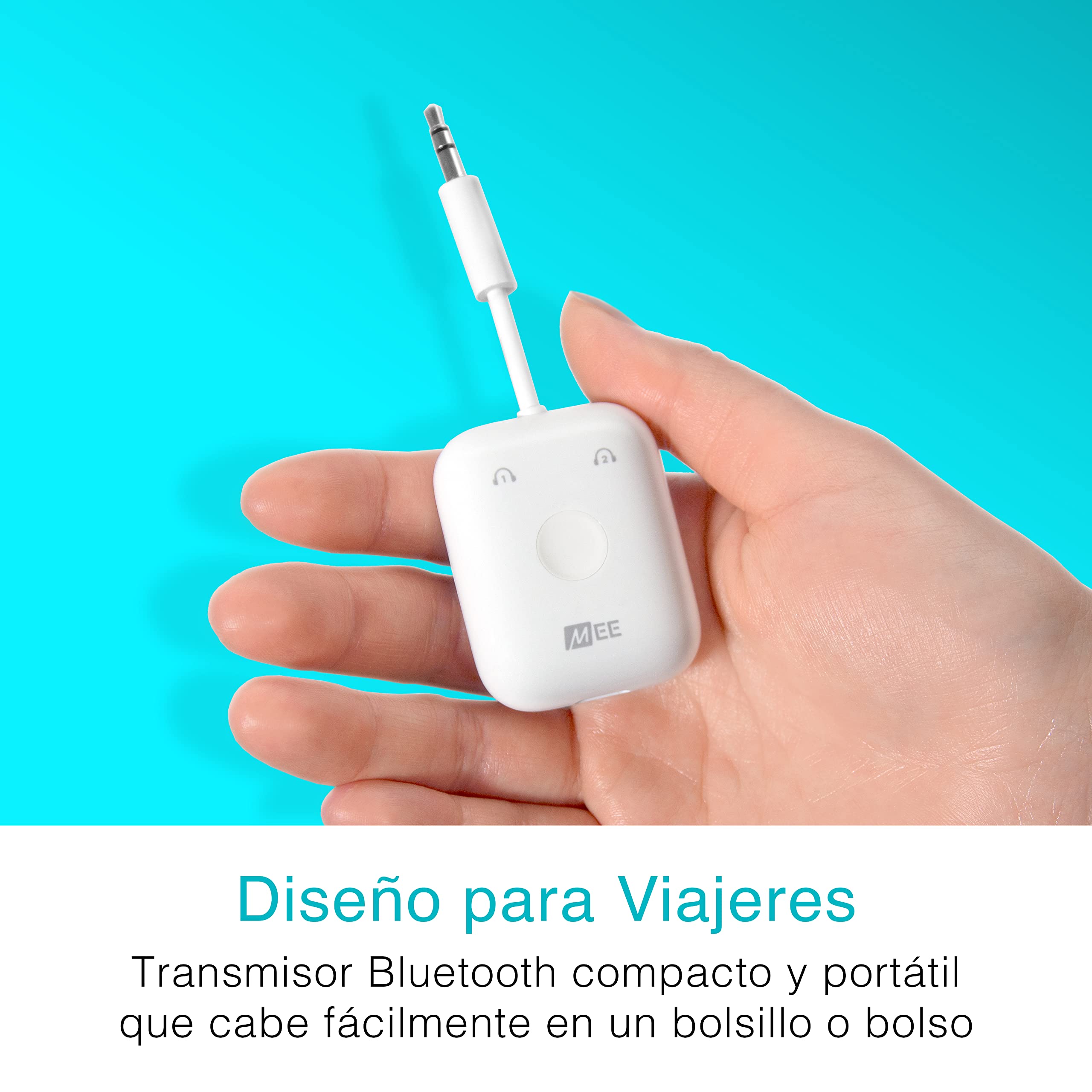 MEE audio Transmisor Bluetooth para Auriculares para hasta 2 AirPods / Otros Auriculares; Funciona con Entradas Aux de 3.5mm en Aviones, Equipos de Gimnasio, Televisores, y Consolas de Videojuegos